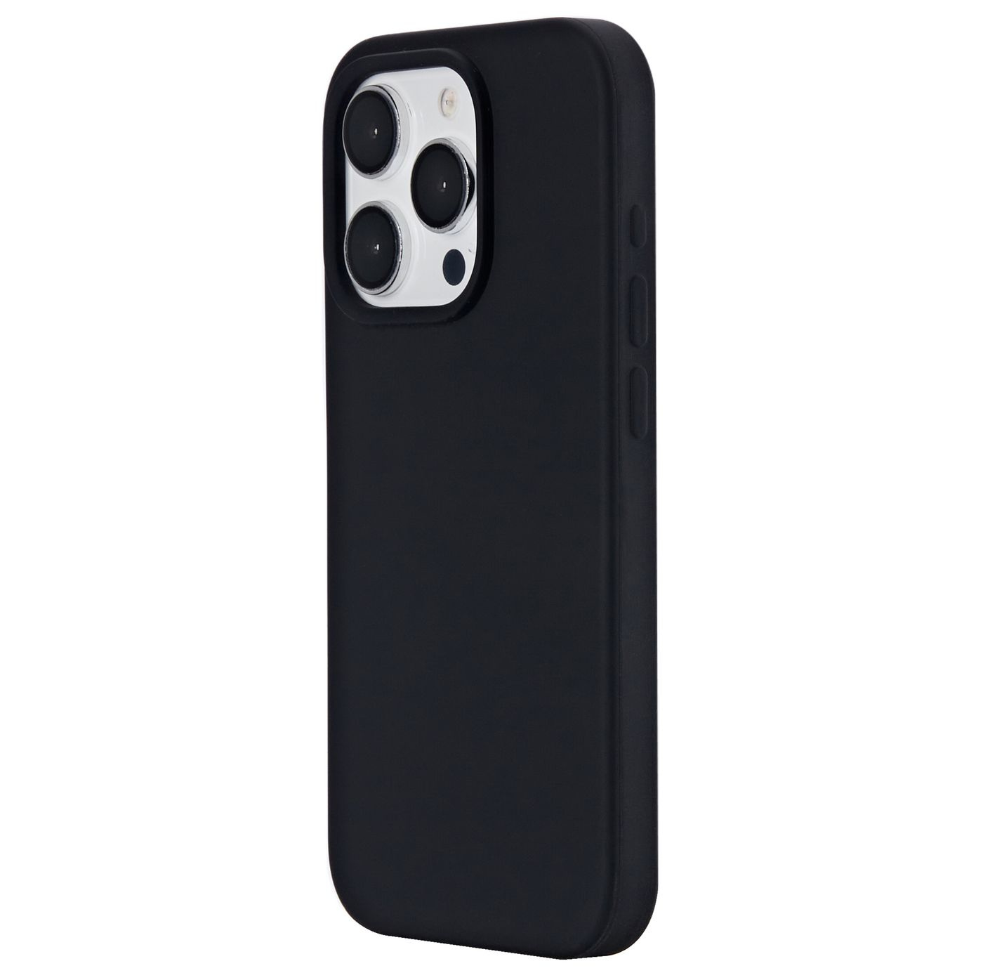 Un iPhone nero con un modulo fotocamera e senza logo visibile sul retro.