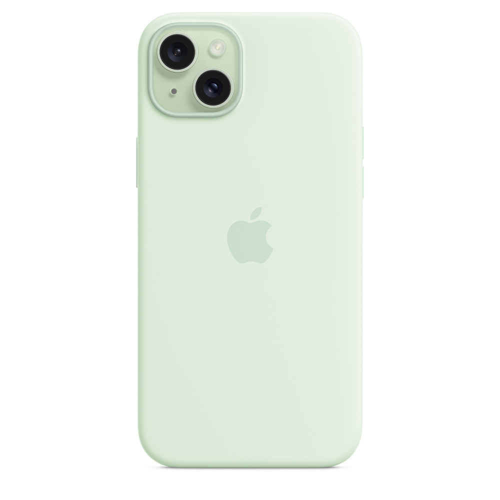 Groene telefoonhoes met een groen Apple-logo op de achterkant. Twee camera's.