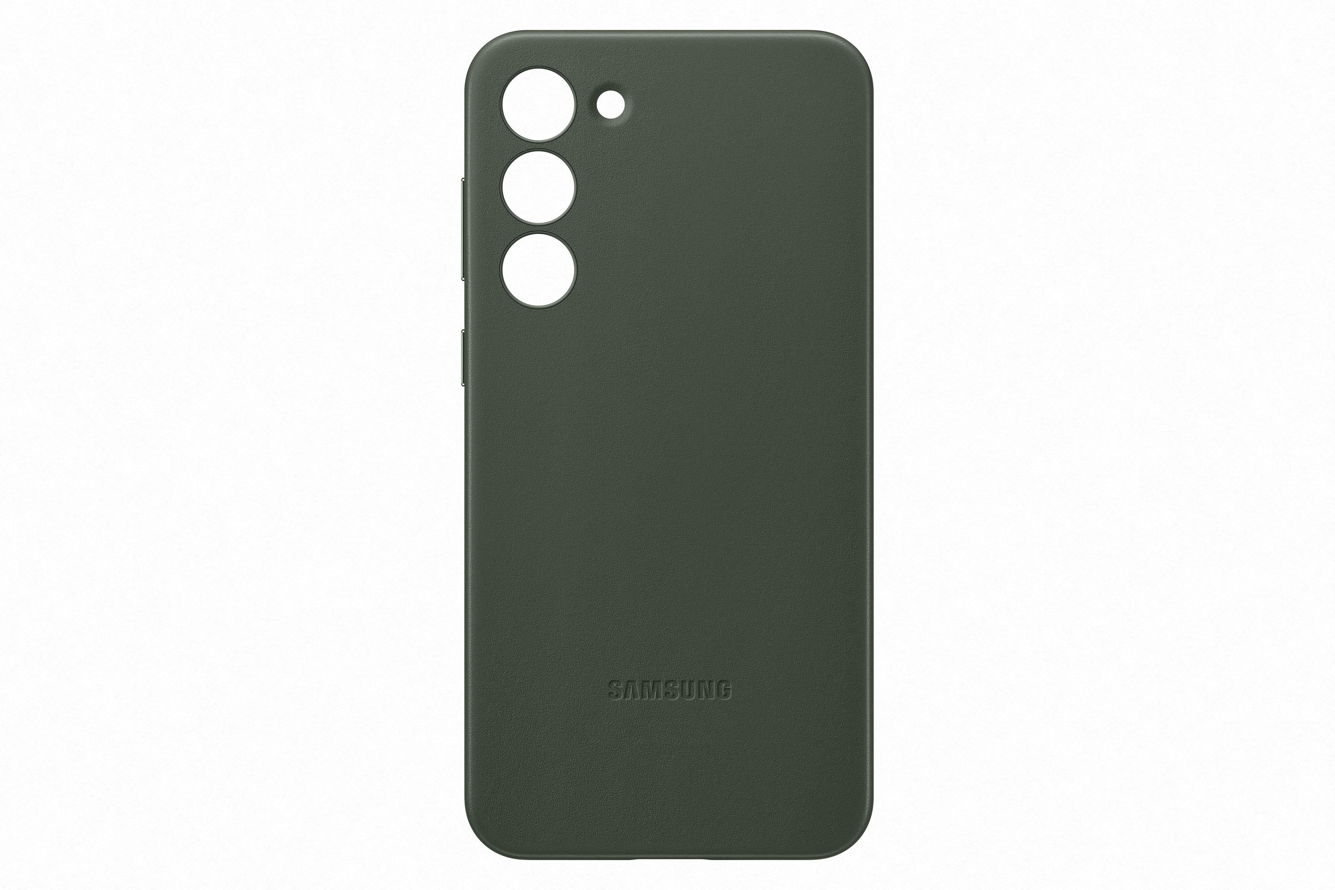 Una custodia per telefono verde oliva con il logo Samsung.