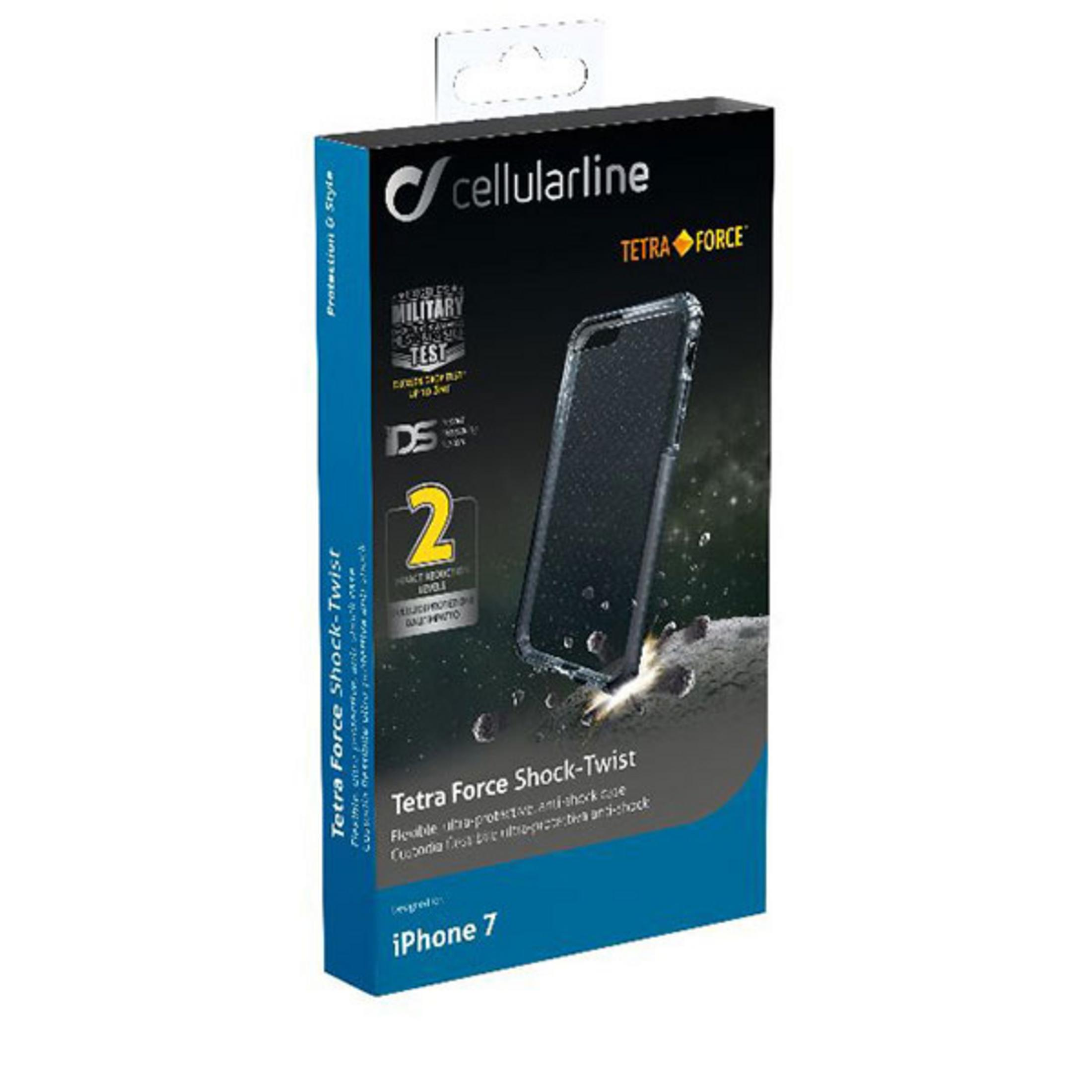 Scatola di custodia per telefono con una custodia trasparente all'interno.
