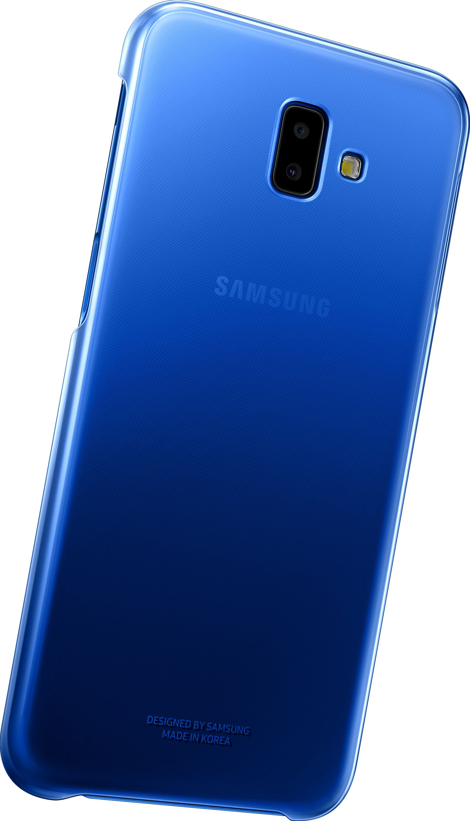 Una custodia per telefono blu con un logo Samsung.