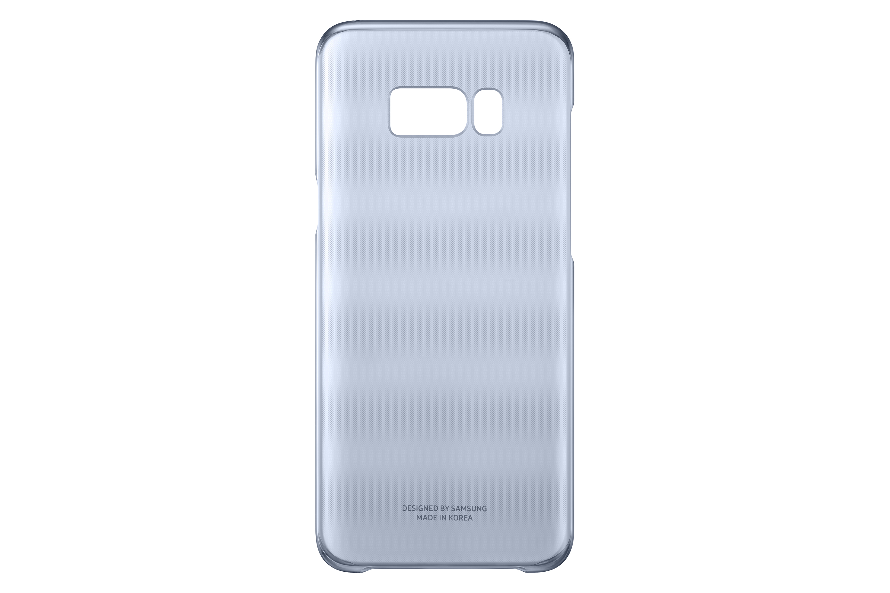 Una funda de teléfono azul claro con el logotipo de Samsung y el texto "Made in Korea".
