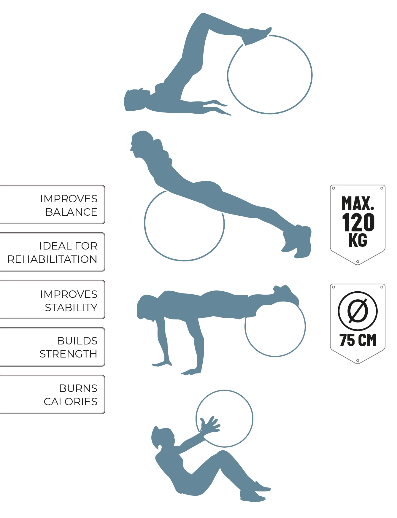 Diagram of exercises using a fitness ring, with text highlighting benefits like balance and strength.