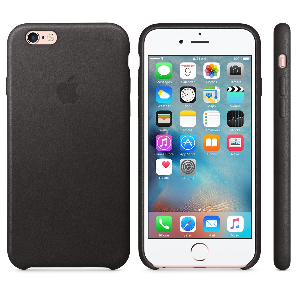 Ein weißes iPhone in einer schwarzen Handyhülle, mit dem Apple-Logo sichtbar.