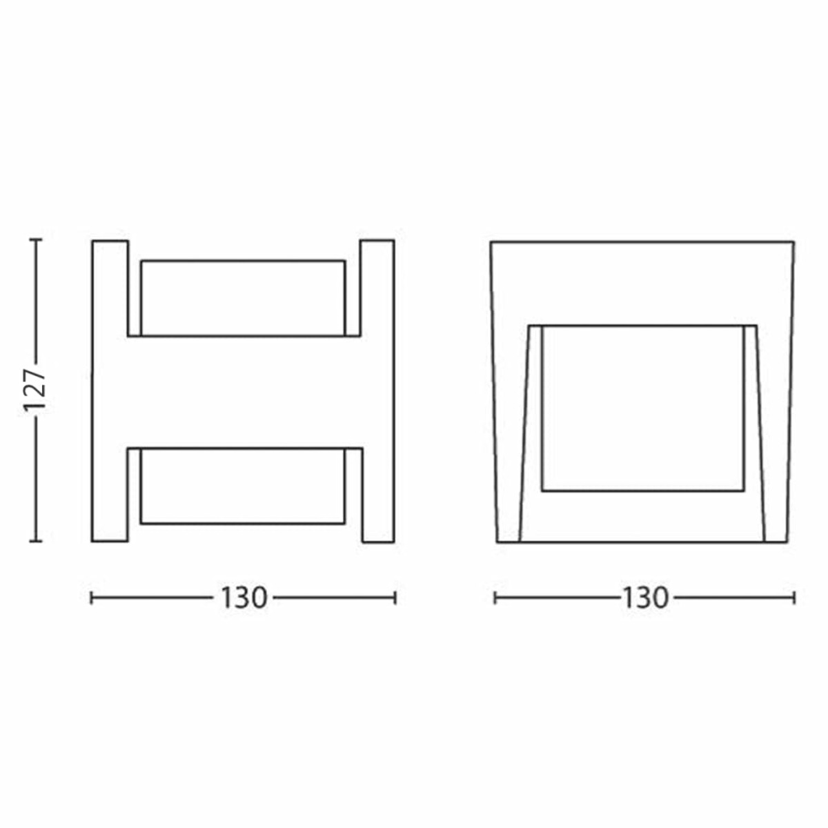 Dos diagramas en blanco y negro mostrando dimensiones de un producto.