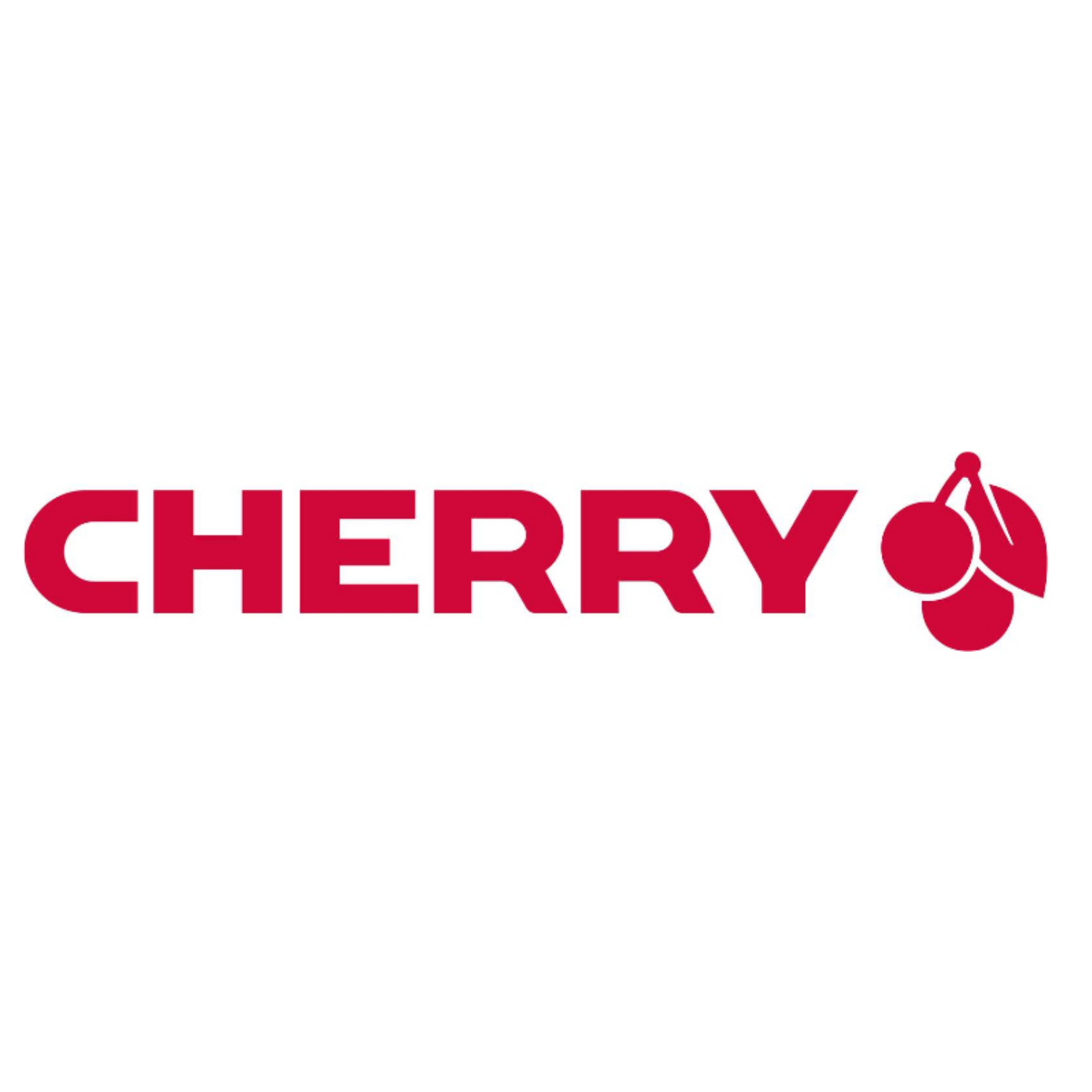 Logo Cherry su sfondo bianco. Il logo è rosso con una grafica di ciliegia.
