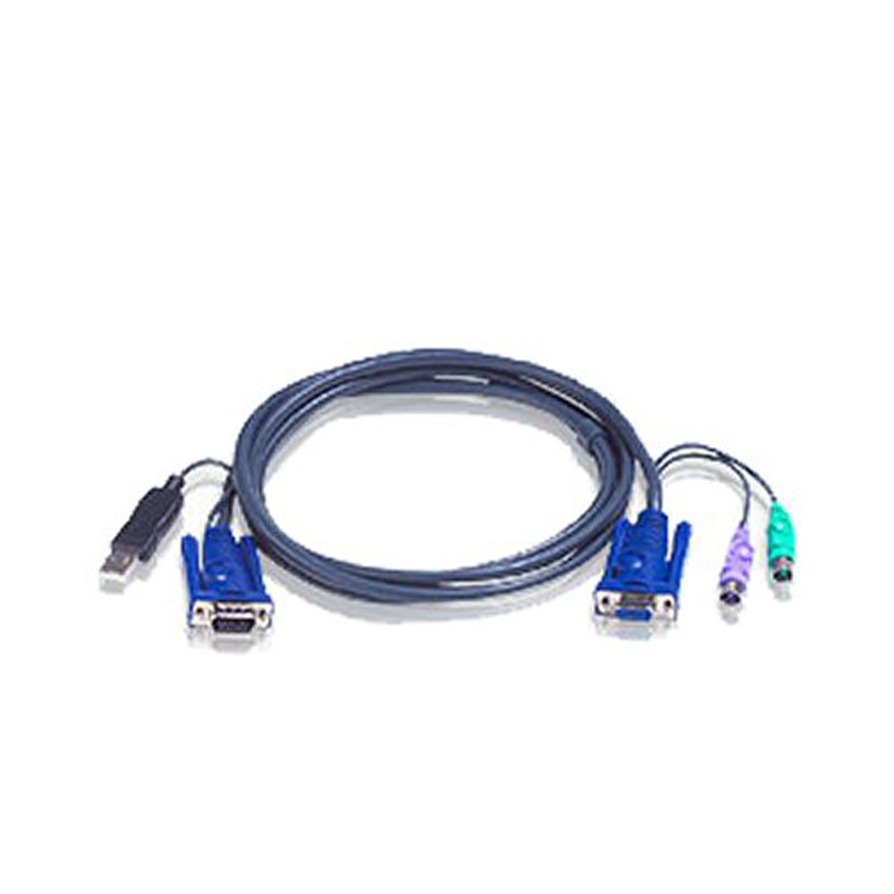 Un cavo blu, con due connettori blu, un connettore USB e connettori audio, su sfondo bianco.