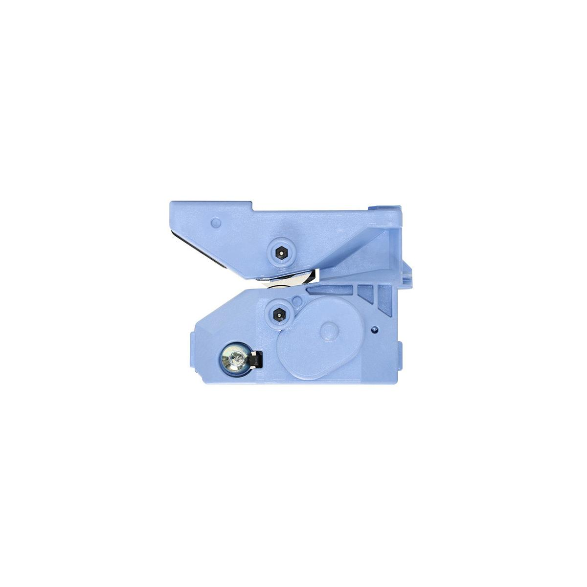 Jasnoniebieski element drukarki o złożonym kształcie, na białym tle.