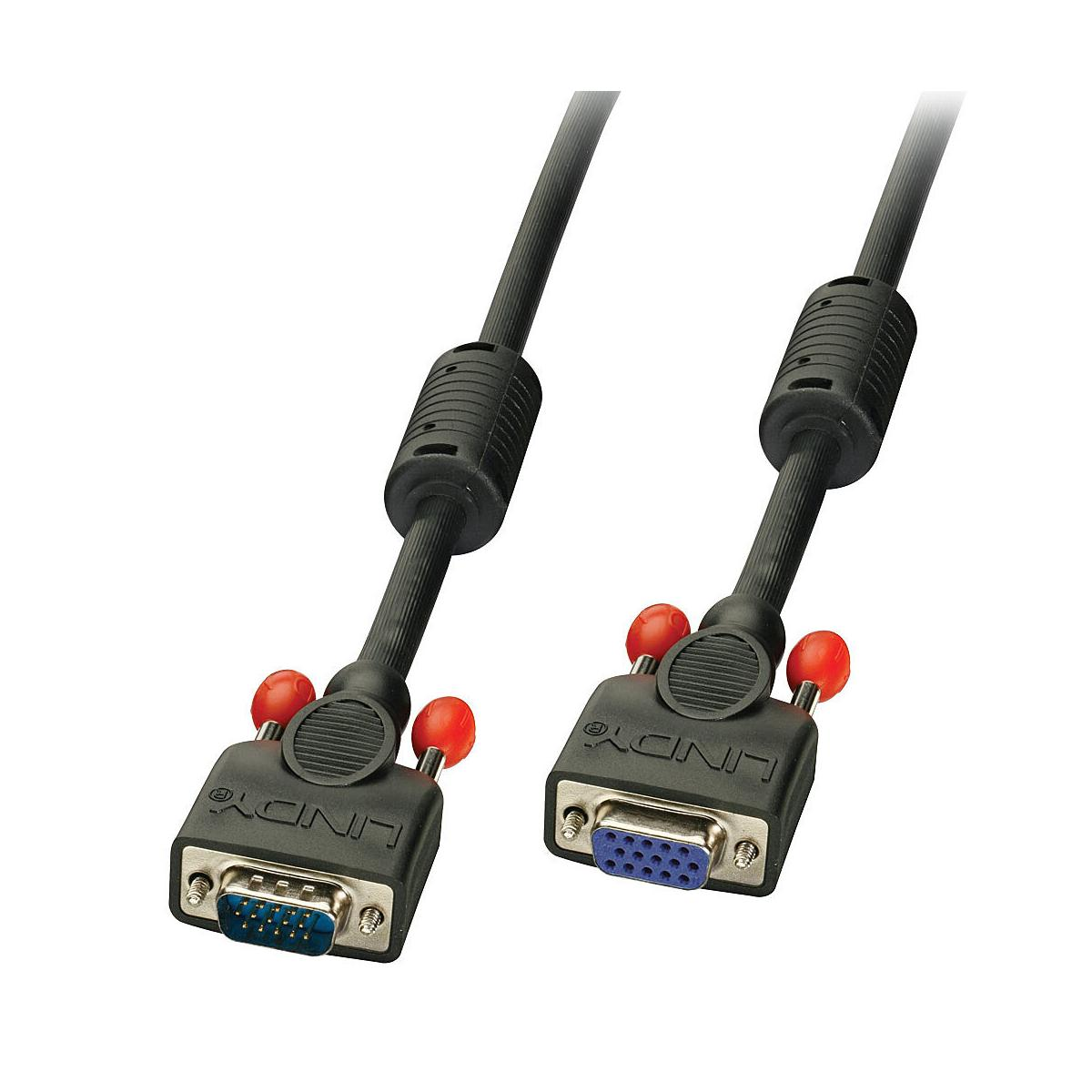 Due cavi VGA neri con connettori blu e rossi, su sfondo bianco.