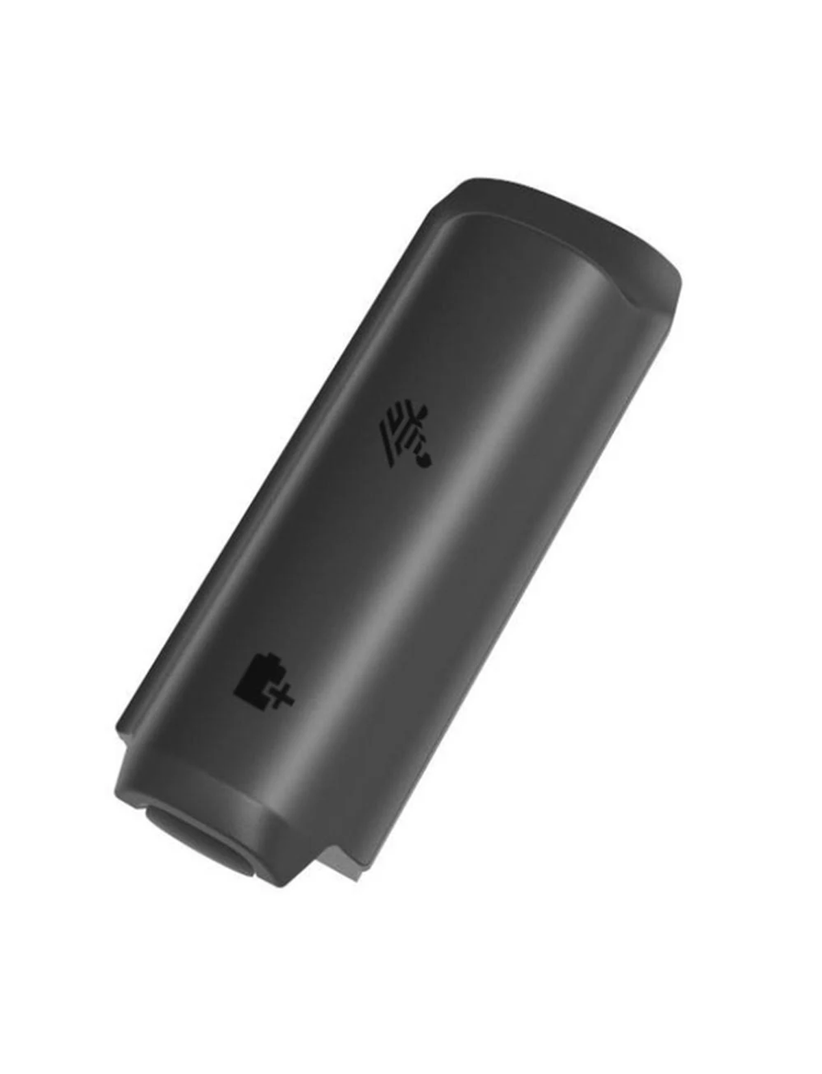 Un dispositivo nero, rettangolare e arrotondato con il logo Zebra e un simbolo di batteria.