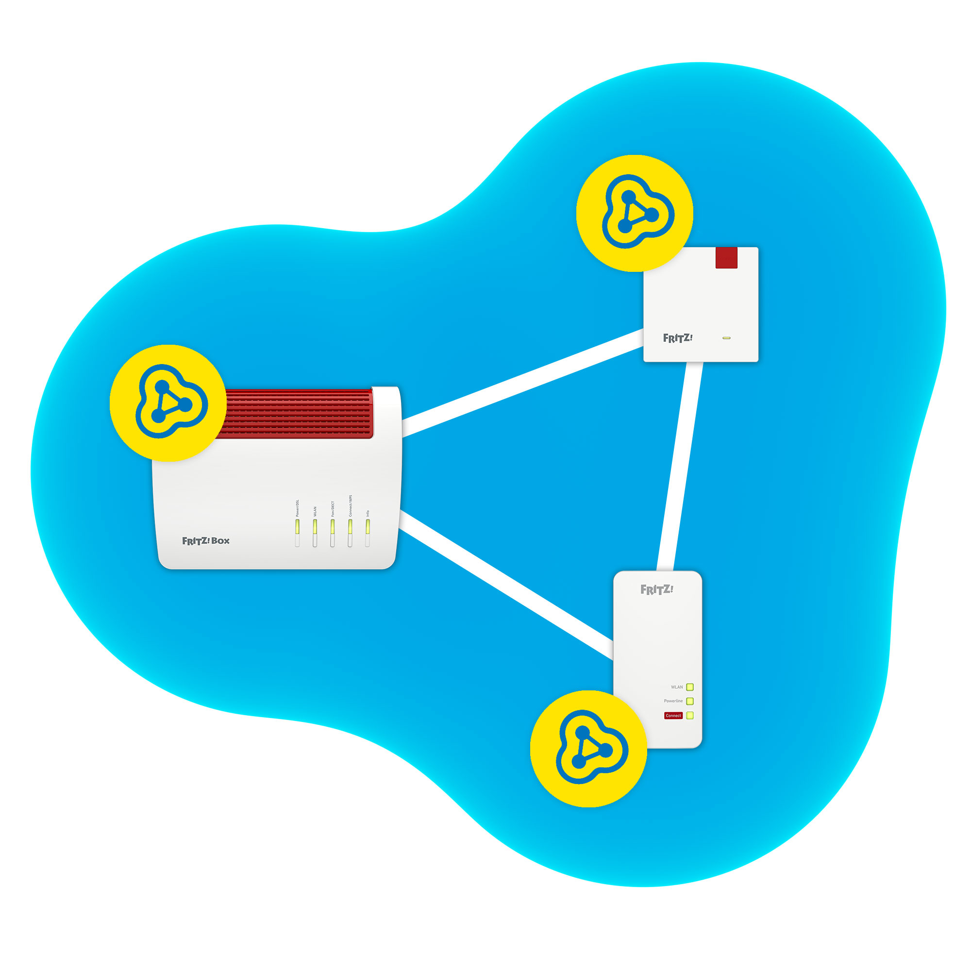 An abstract illustration of a network of devices connected by white lines.