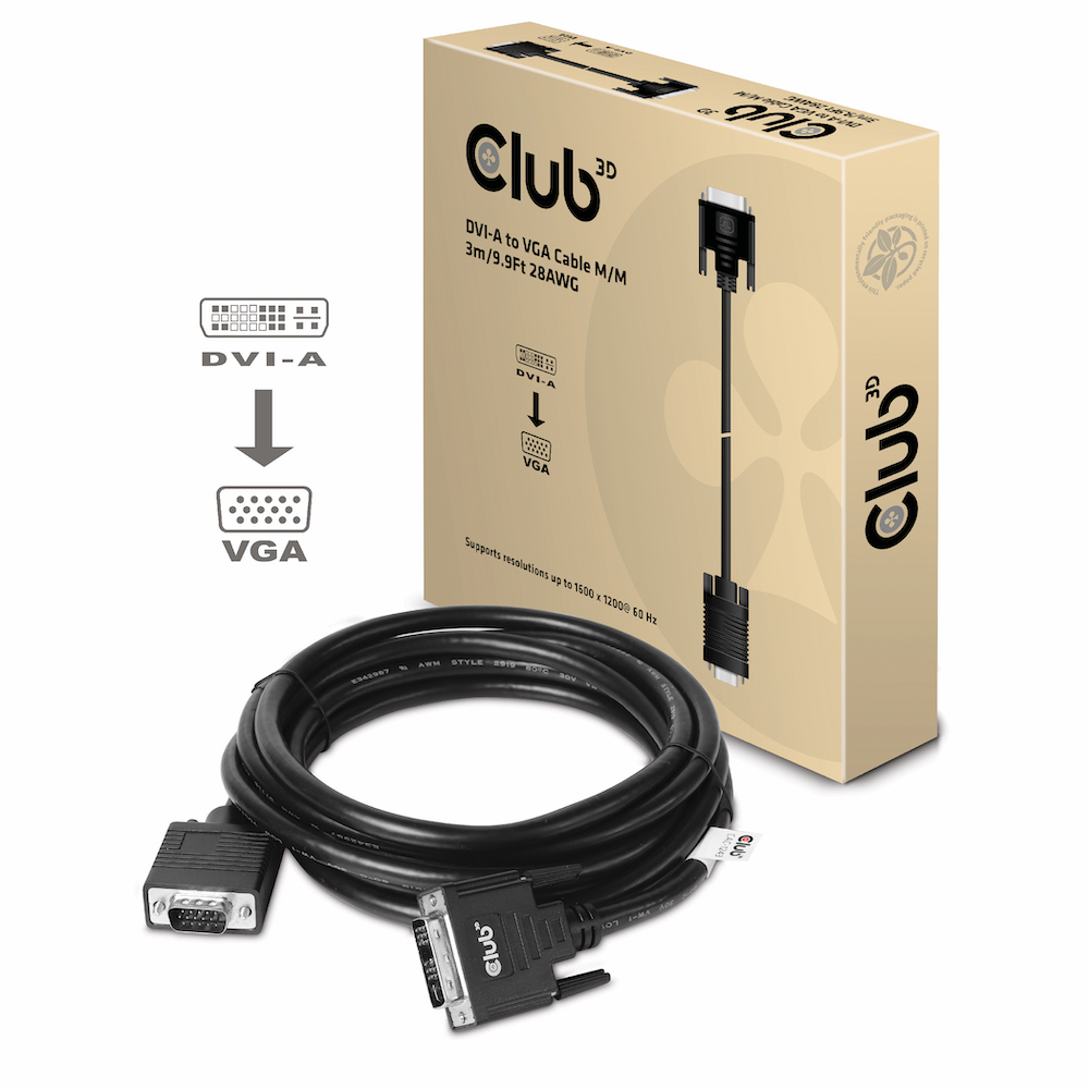 A DVI-A to VGA cable kit with a cable, connectors and a box.