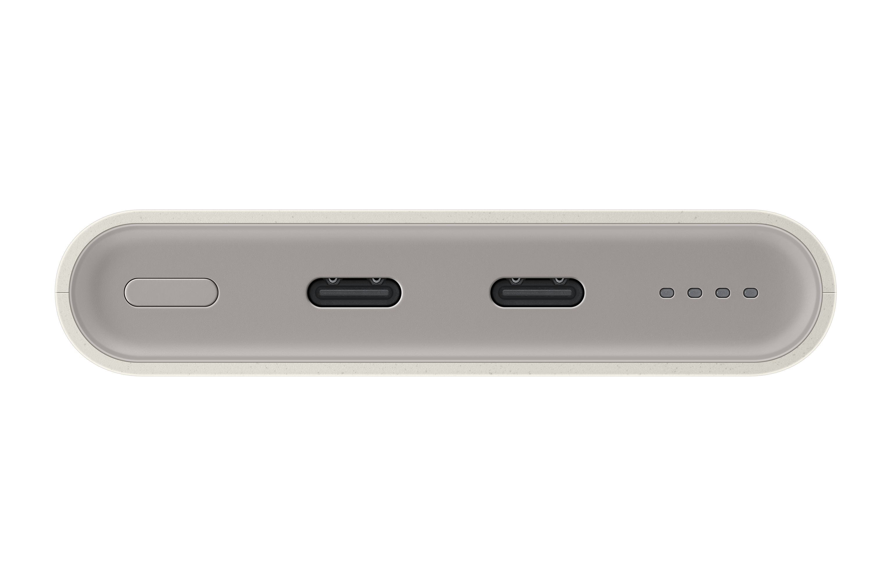 Szary power bank z portami USB-C, odizolowany na białym.