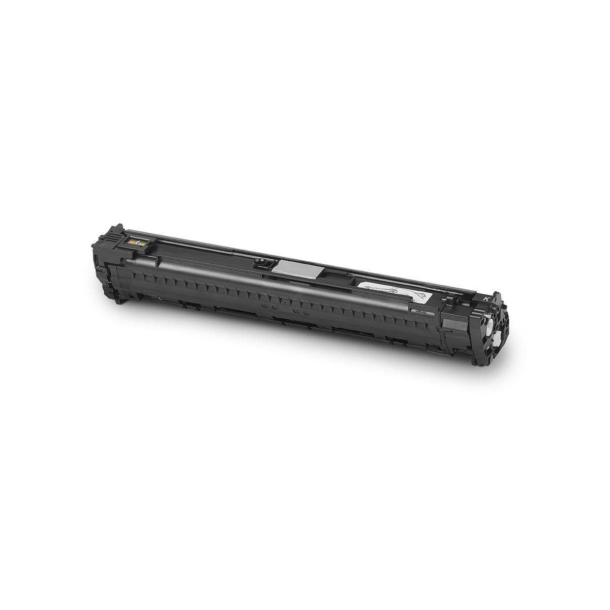 Siyah yazıcı toner kartuşu. Yatay görünüm, beyaz zemin üzerinde izole edilmiş.