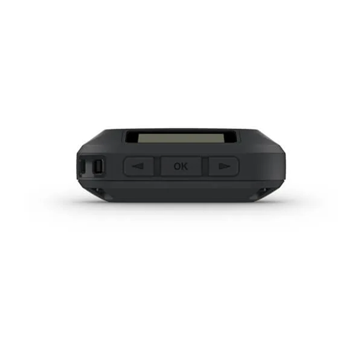 Schwarzes Garmin-Gerät. Zeigt einen Bildschirm mit drei Tasten und dem Wort 'OK'.
