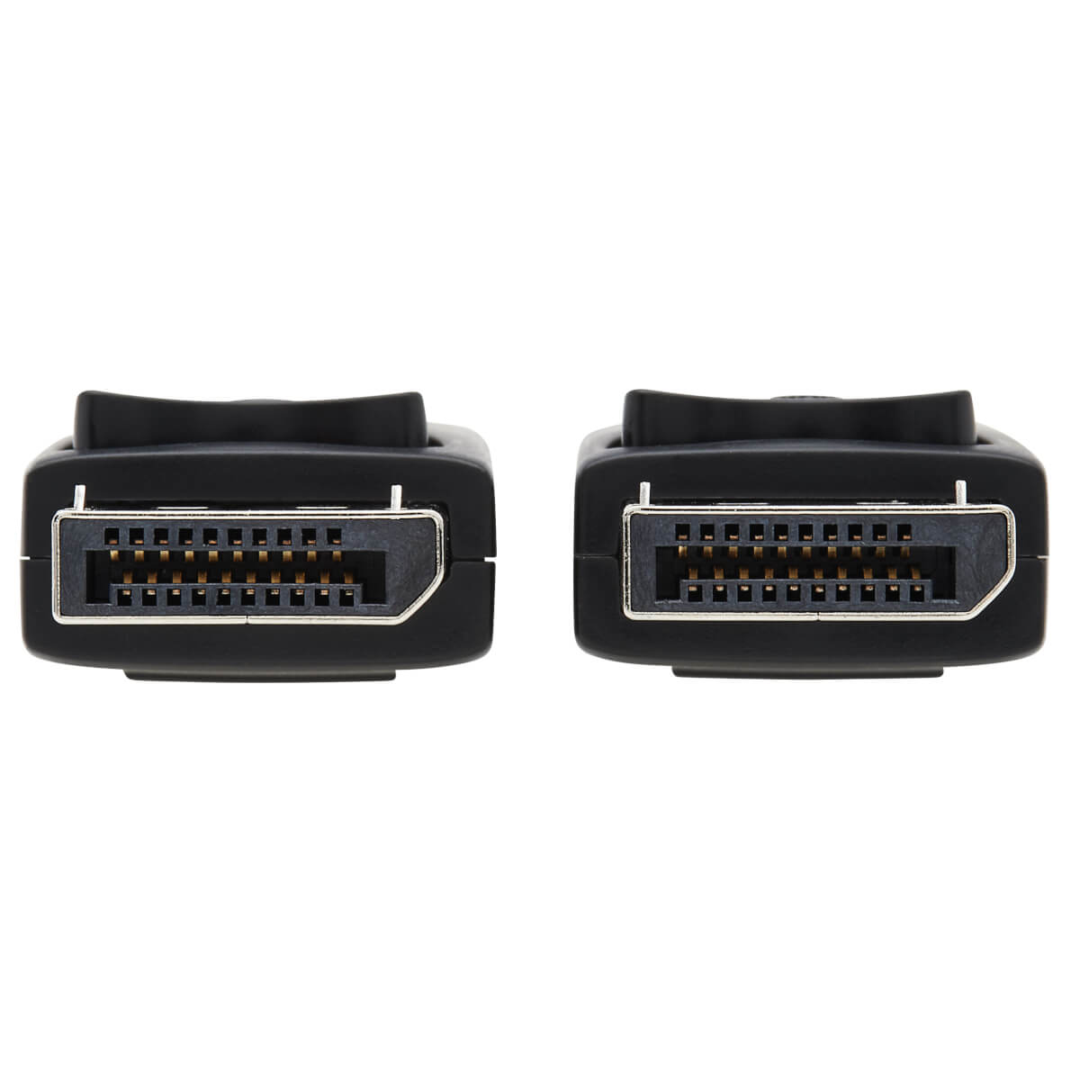 Primo piano di due connettori DisplayPort neri, che mostrano i pin.