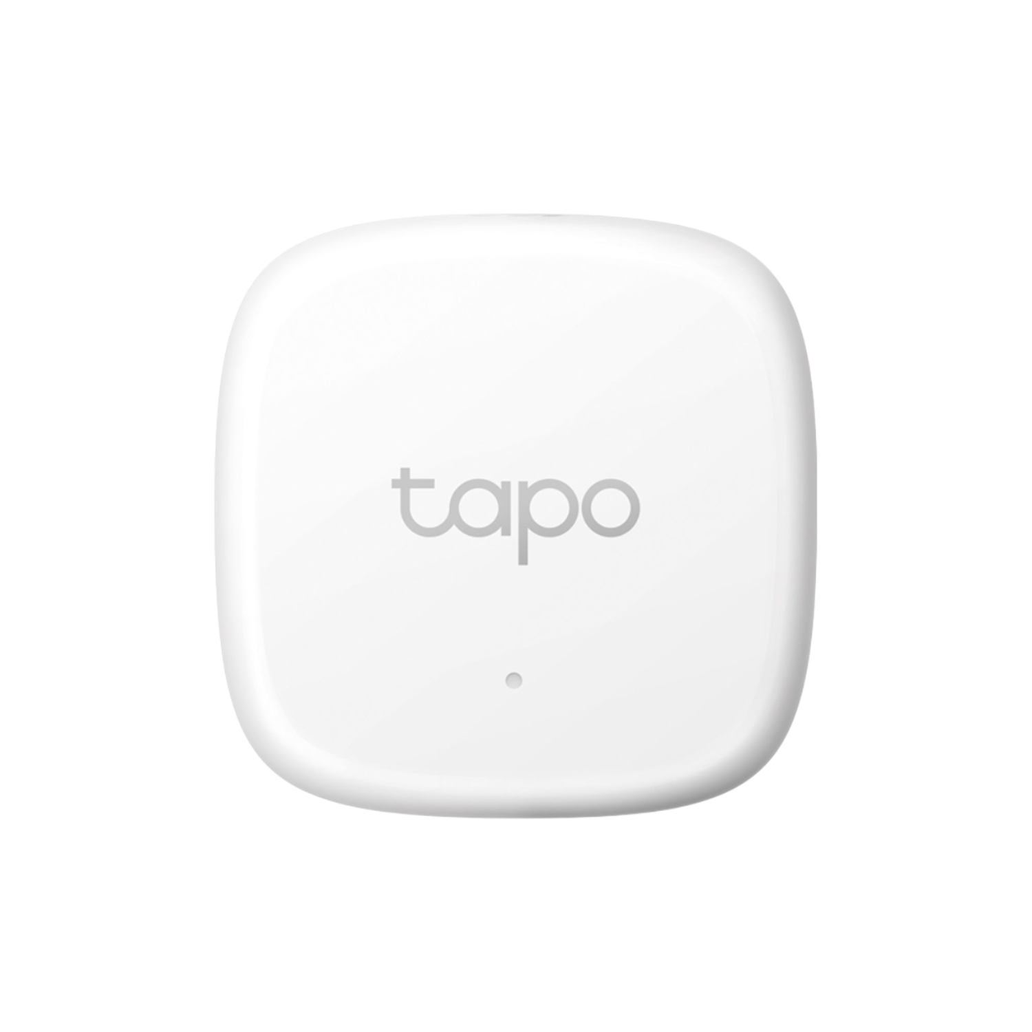 Weißes Tapo-Gerät auf weißer Oberfläche. Das Tapo-Logo ist mittig platziert.