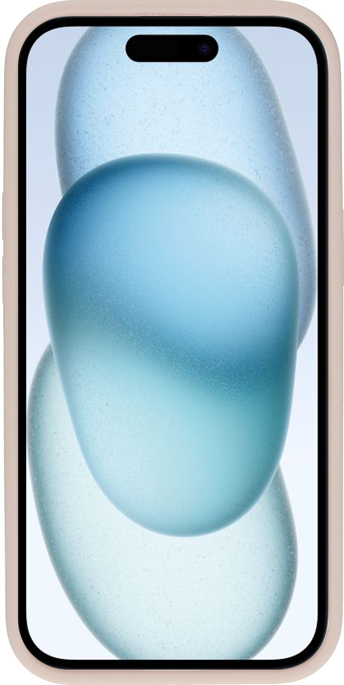Smartphone in een roze hoesje, met een vage abstracte achtergrond.