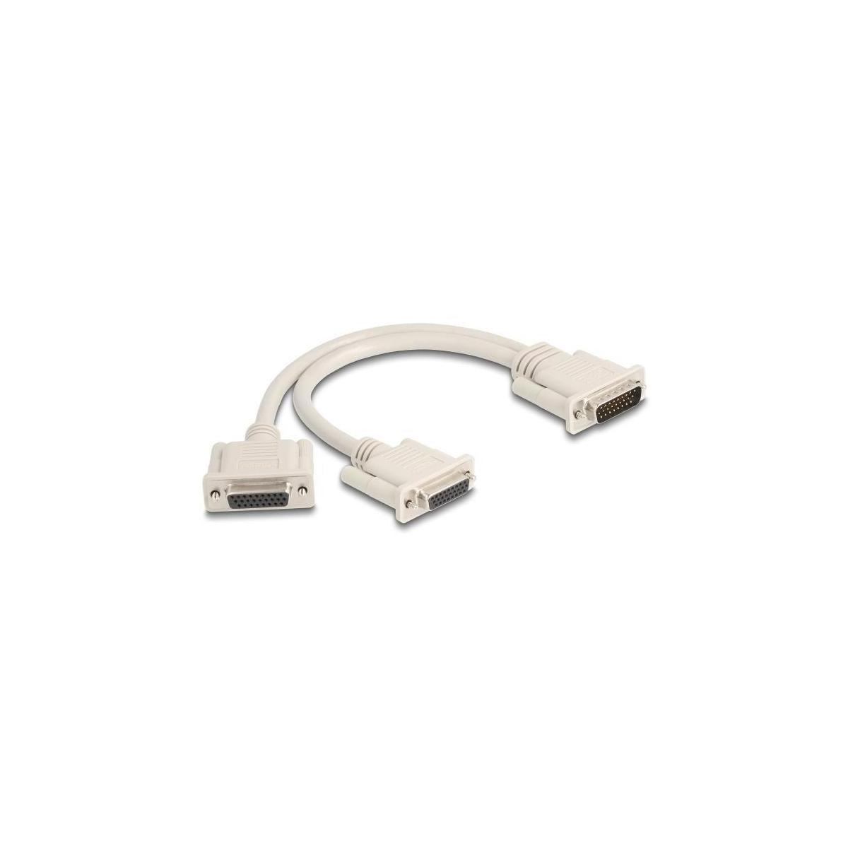 Cavo splitter bianco. Ha un connettore maschio e due connettori femmina.