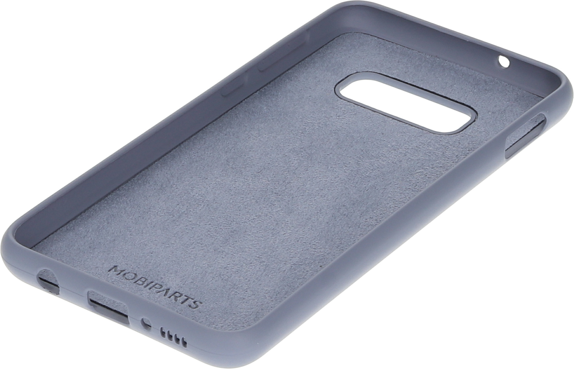 Gray phone case with MOBIPARTS logo. The case is empty.