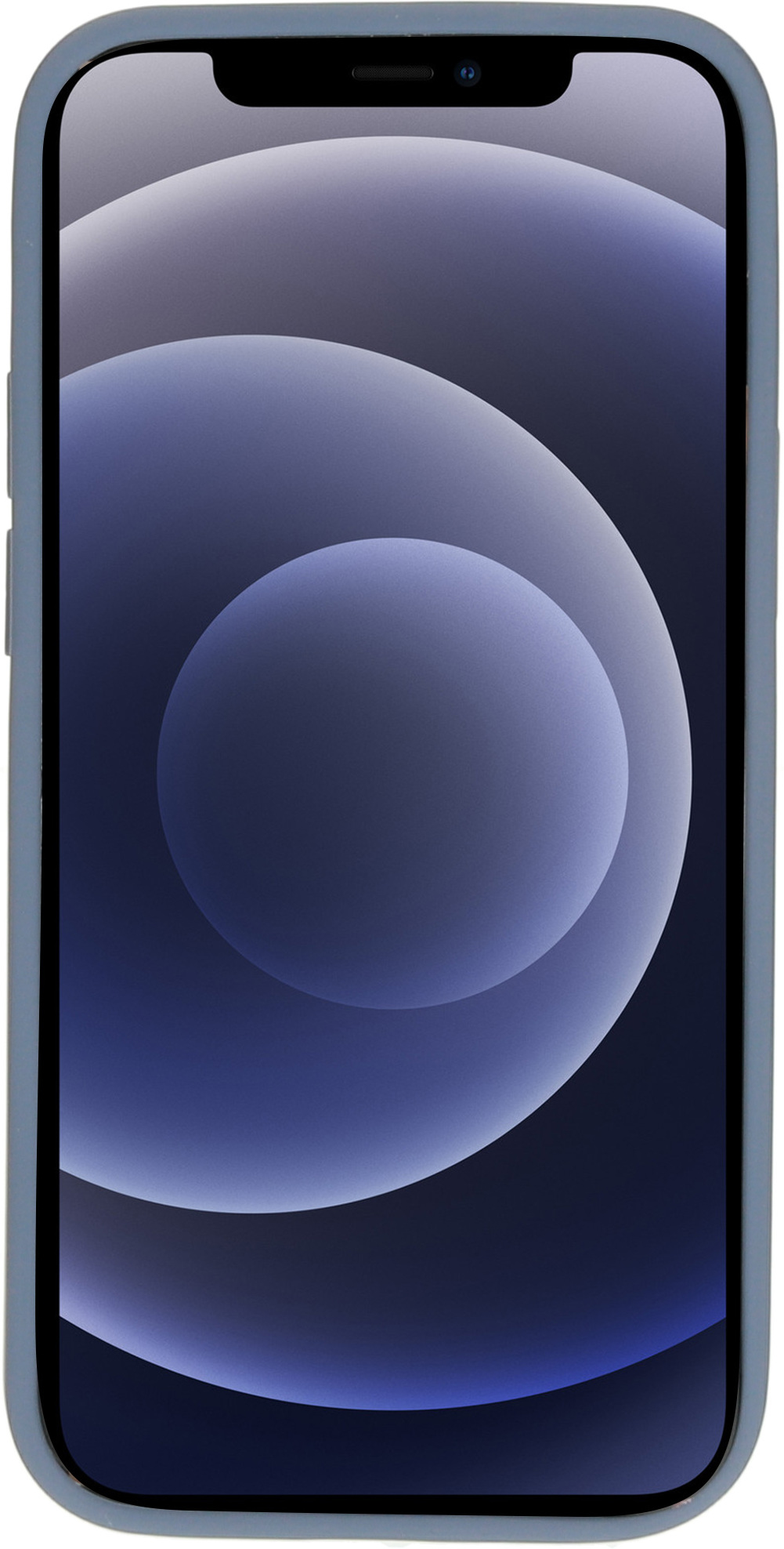Phone in a blue case, displaying a blue-themed graphic.