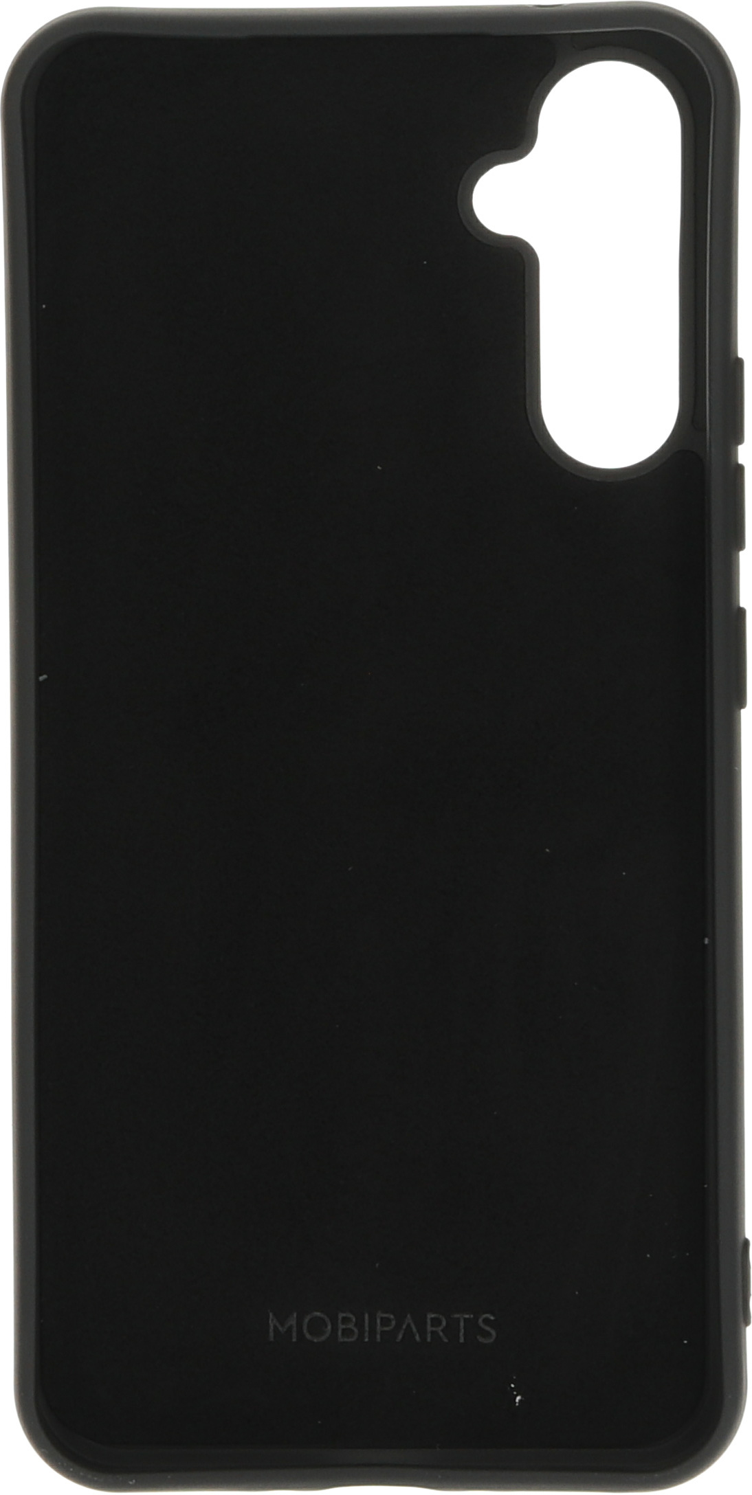 Een zwarte telefoonhoes met MOBIPARTS-tekst aan de onderkant.