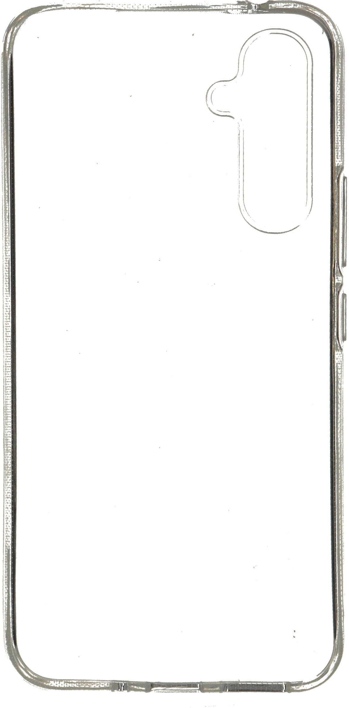 Transparante telefoonhoes met camera-uitsparing, strak en eenvoudig ontwerp.