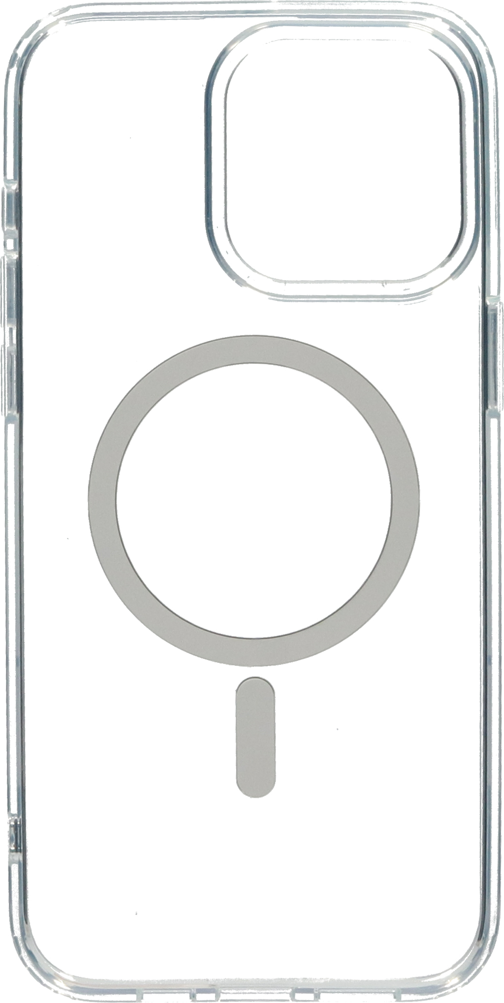 Transparant telefoonhoesje met een magnetische cirkel. Witte achtergrond.
