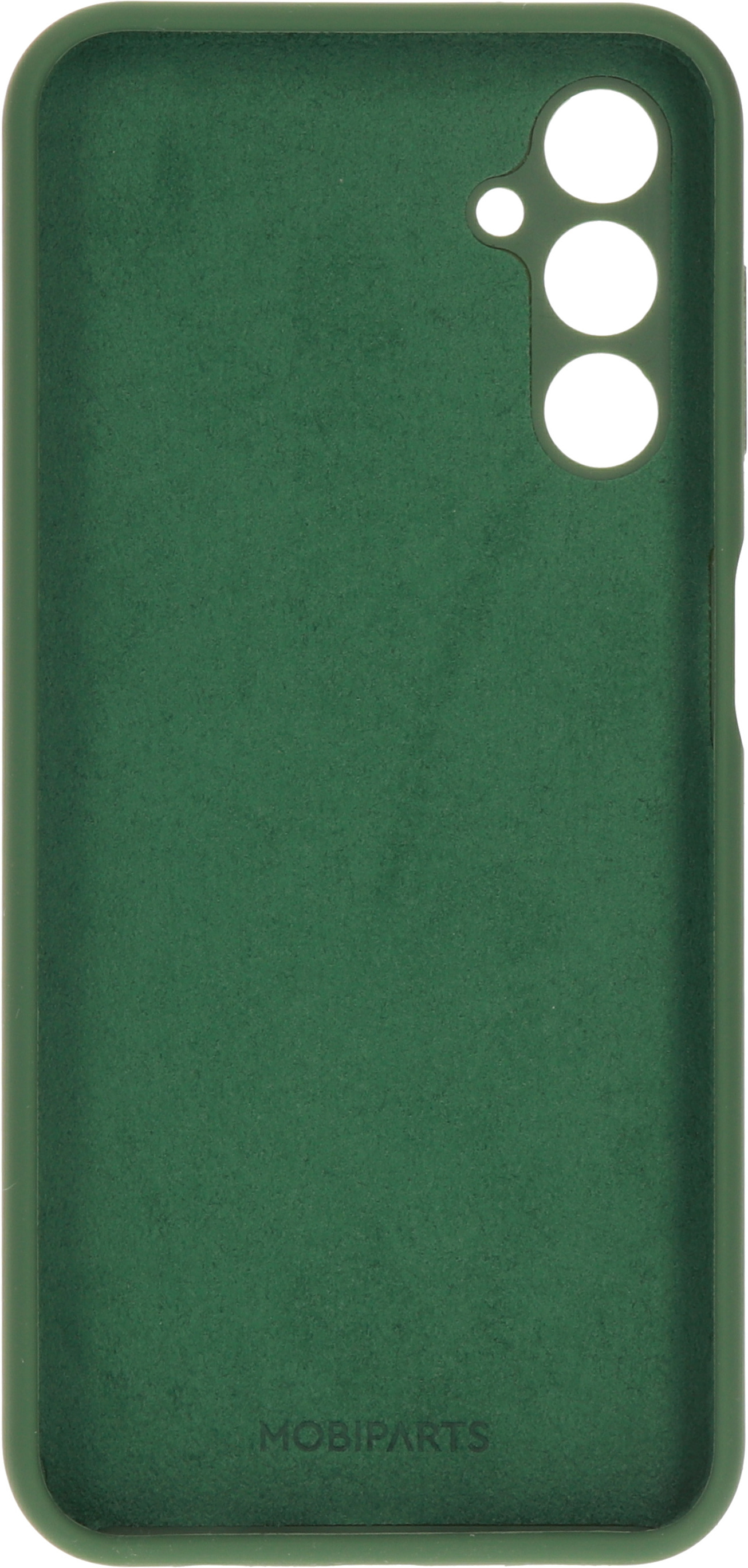 Groene telefoonhoes met een camera-uitsparing. Het merk MOBIPARTS is zichtbaar.