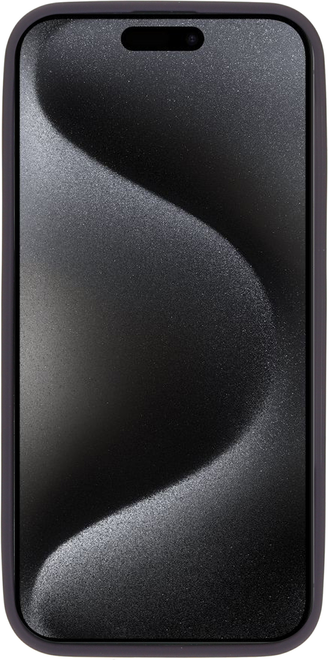 Zwarte telefoon met een golfachtig design op het scherm. Het scherm lijkt mat en donker.
