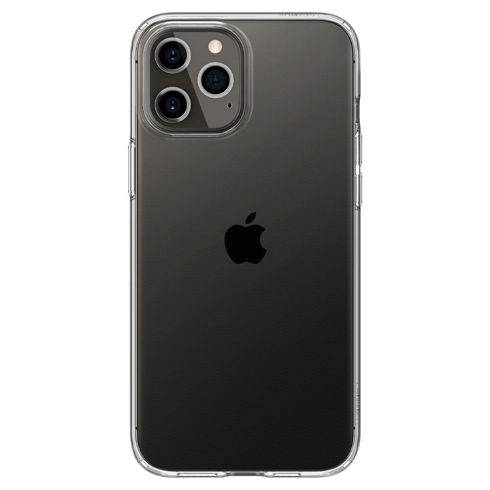 Custodia trasparente con logo Apple e tre fotocamere.