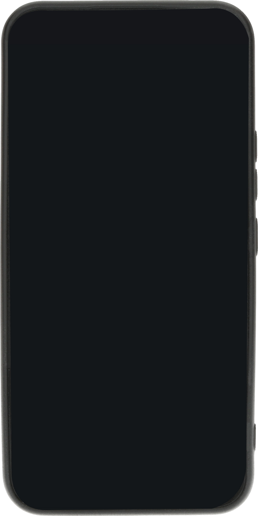 Zwarte telefoonhoes. Rechthoekig, met zijknoppen. Effen zwarte kleur.