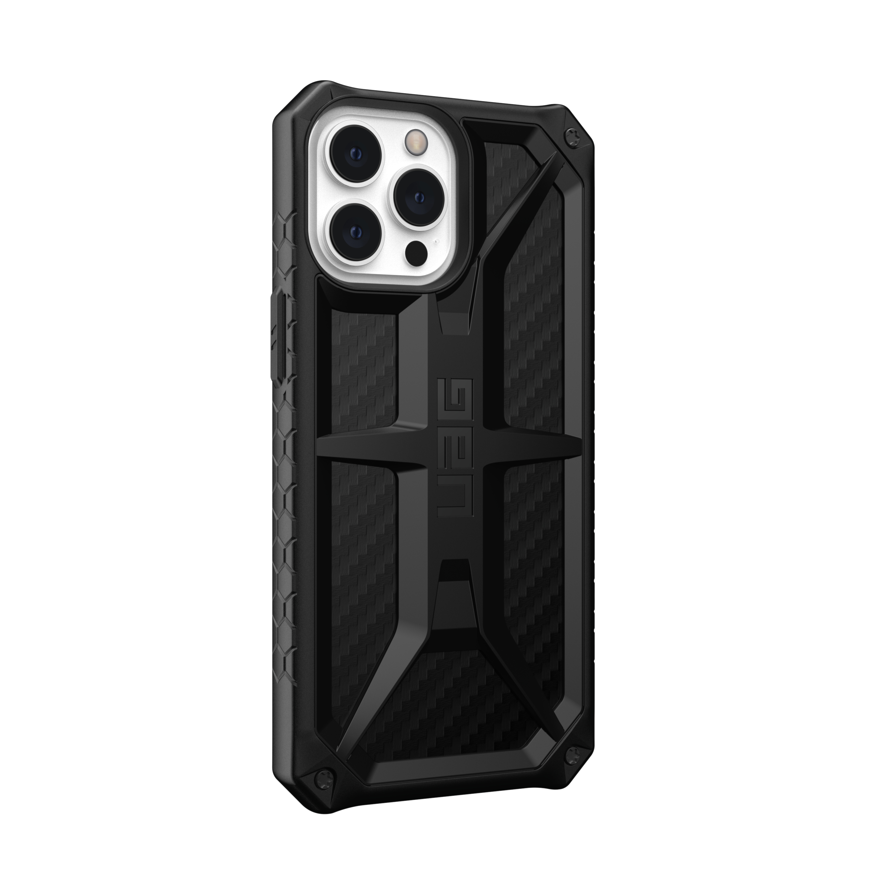 Schwarze Handyhülle mit robustem Design. Die Hülle hat ein UAG-Logo und eine strukturierte Oberfläche.