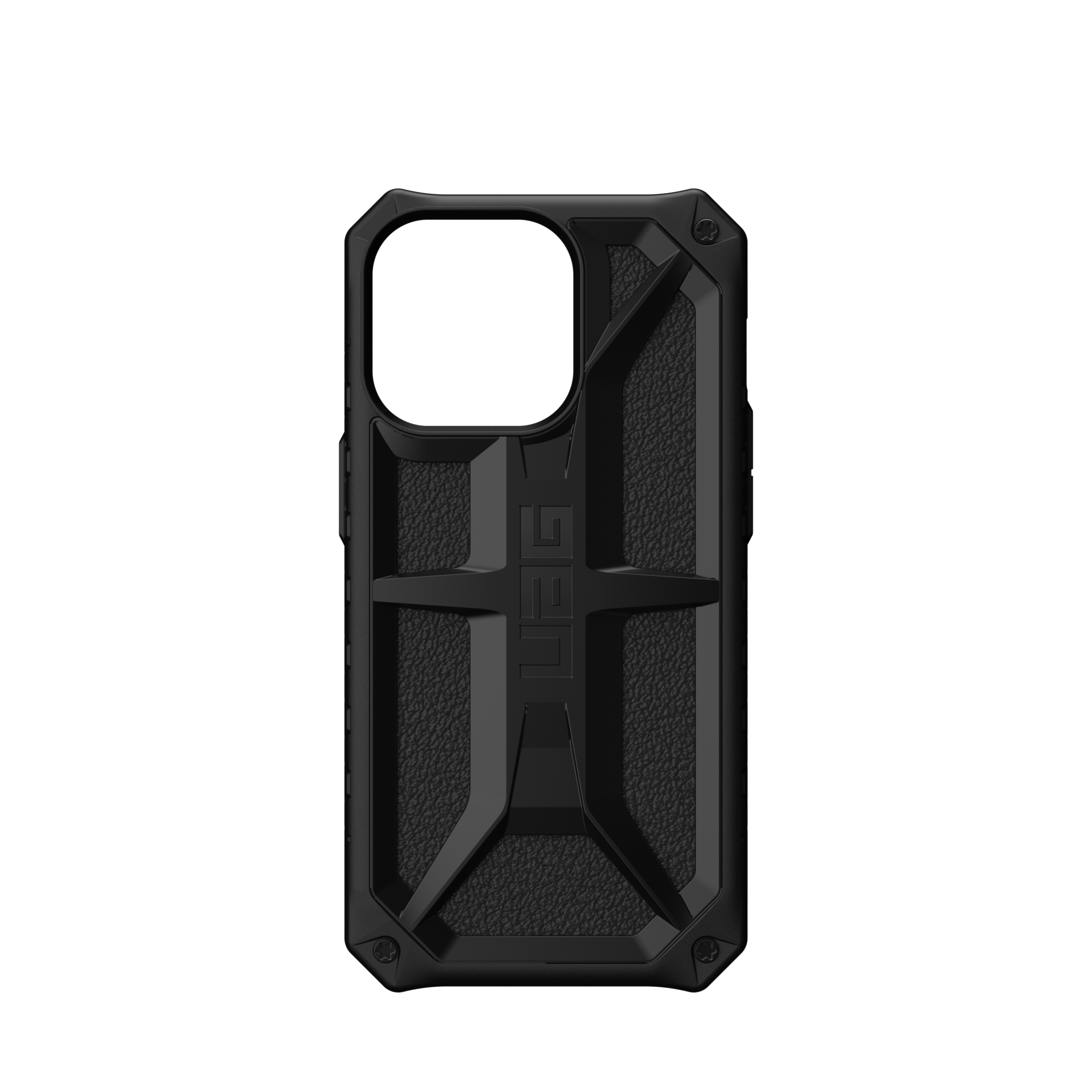Schwarze Handyhülle mit robustem Design, sichtbarem Kameraausschnitt. Die Hülle hat ein UAG-Logo.