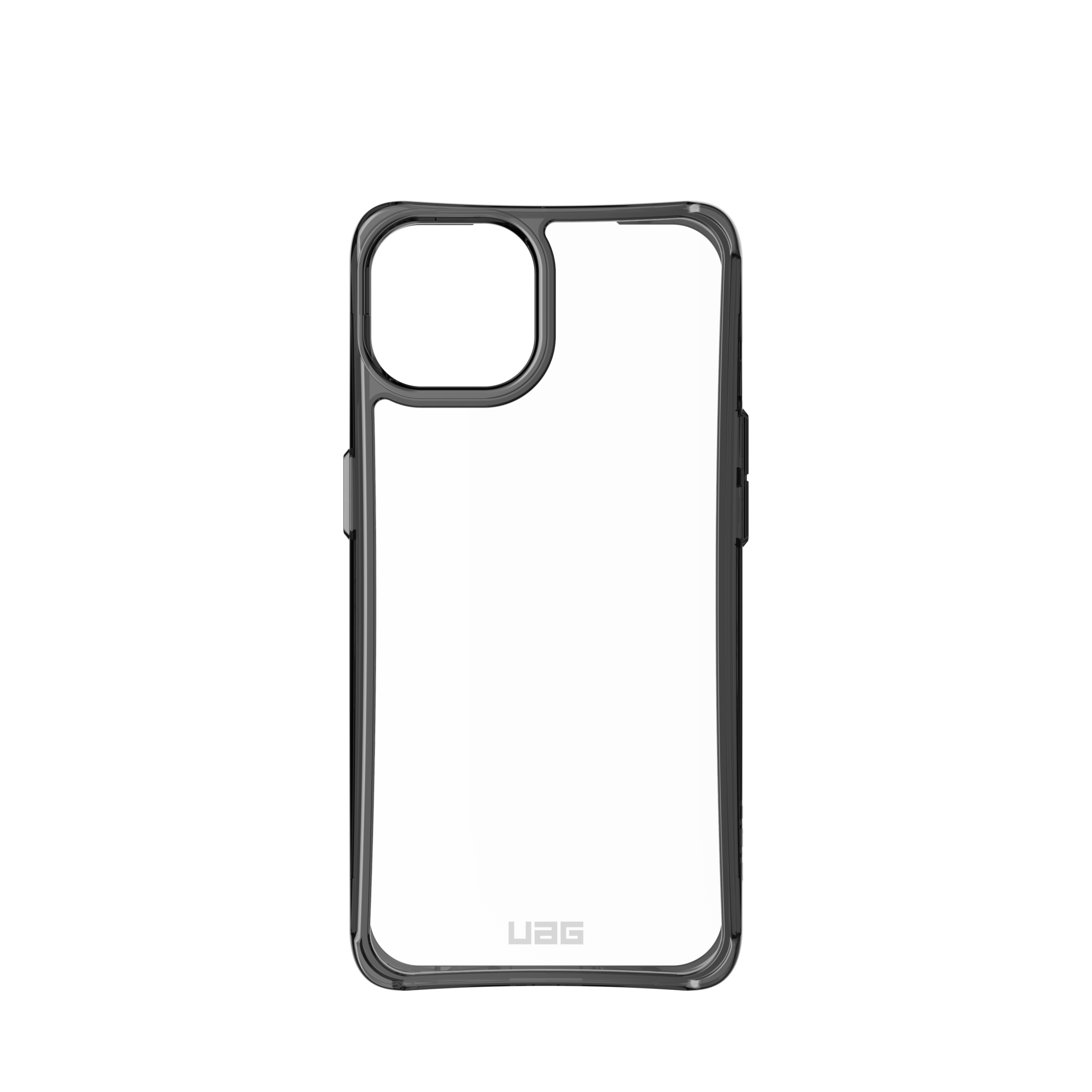Funda transparente con marco negro, mostrando el contorno del teléfono.