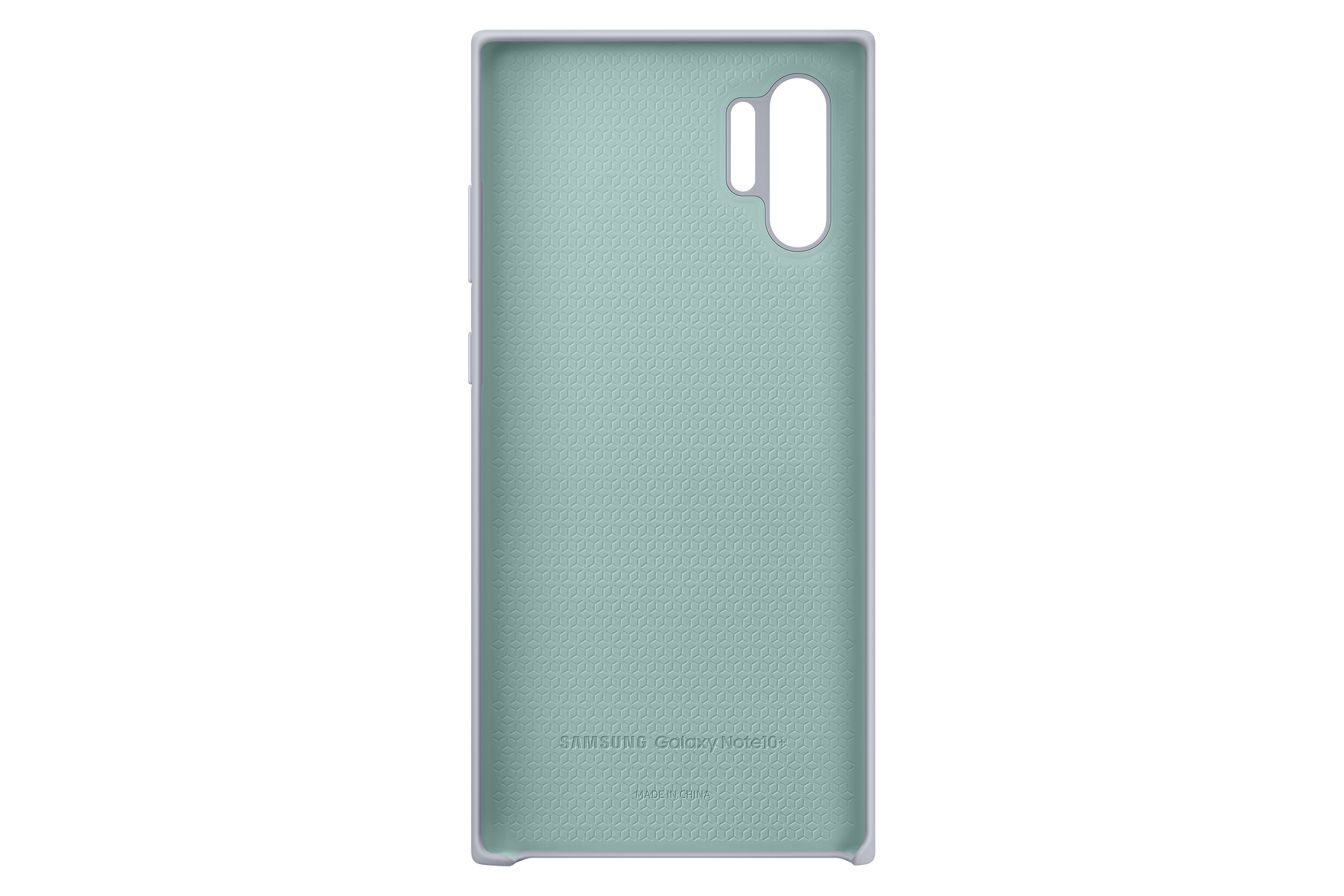 Interno custodia verde menta per Samsung Galaxy Note10, con motivo a nido d'ape e marchio.