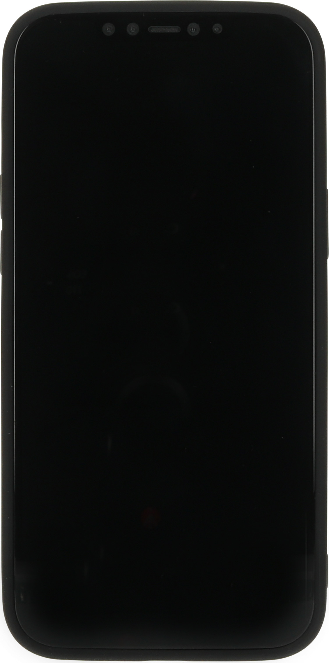 Black phone with a black screen. The screen shows a few front-facing cameras.