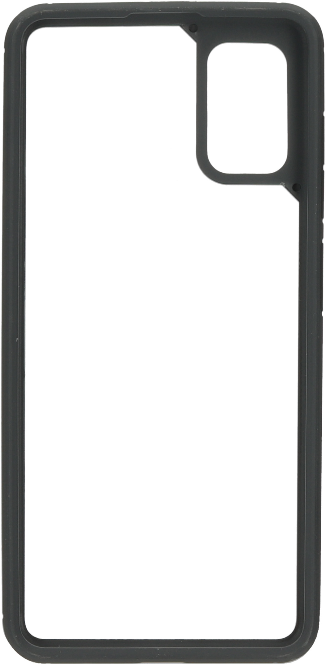 Zwart frame van telefoonhoesje. Zichtbare uitsparing voor camera.