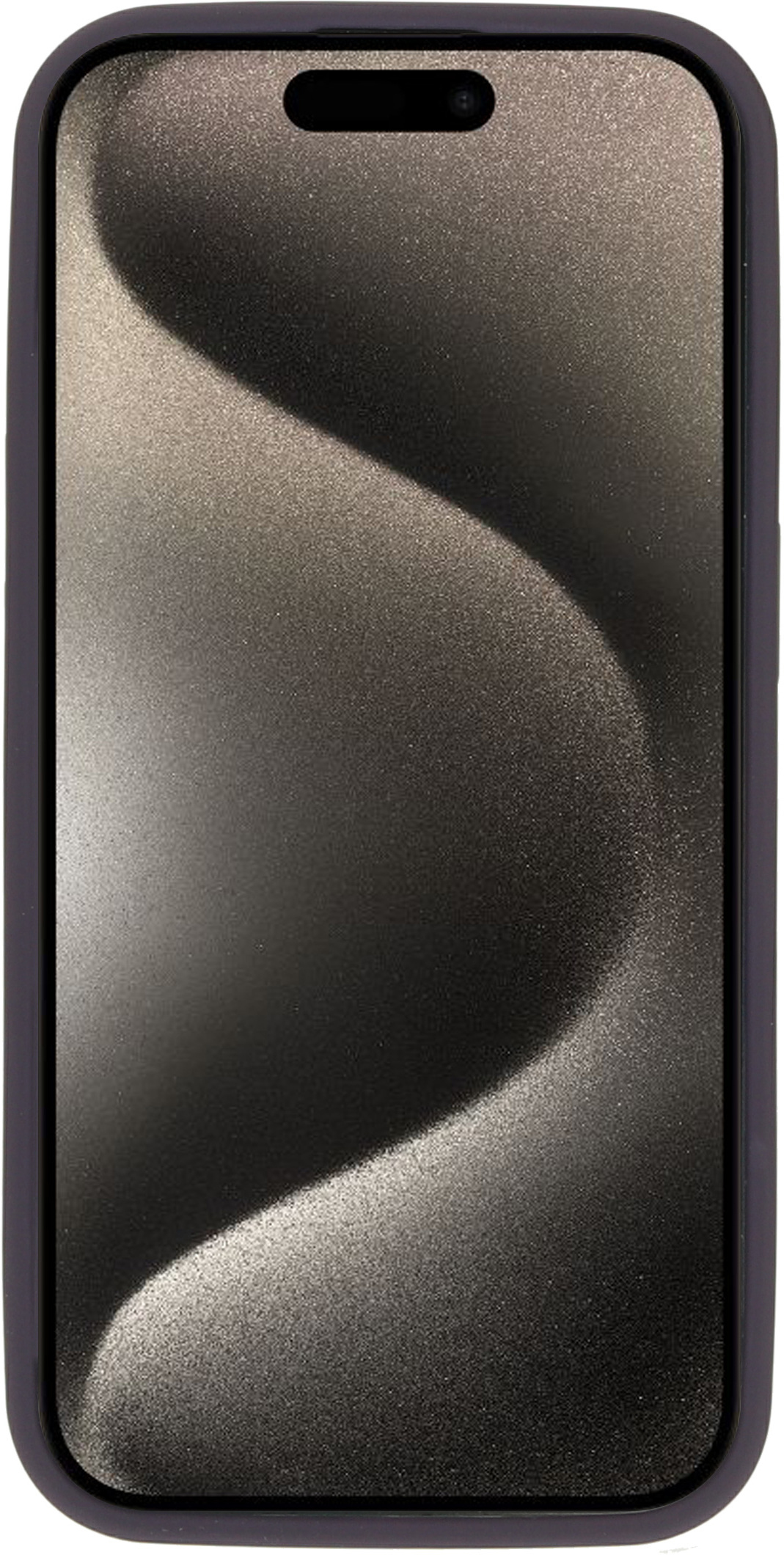Telefoon in donkere hoes met een golvend ontwerp op het scherm.