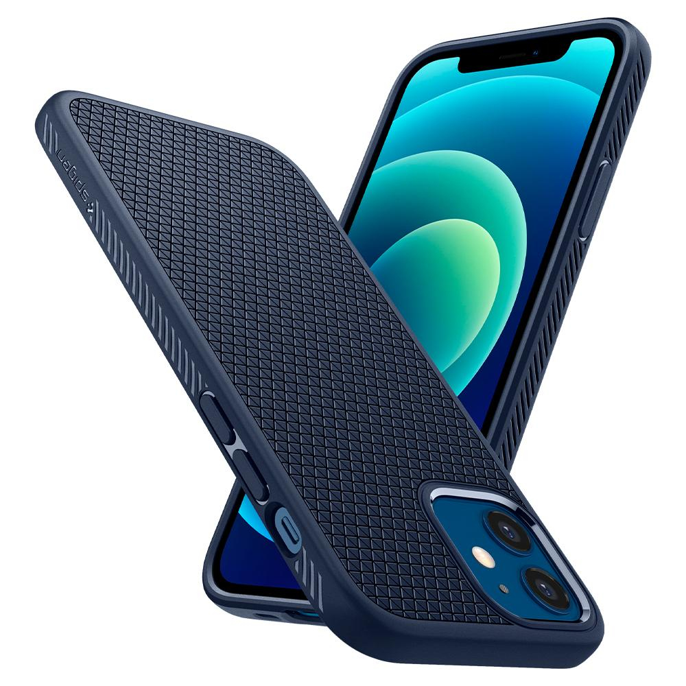 Due custodie blu navy su una superficie bianca. Una è sdraiata e l'altra è in piedi.