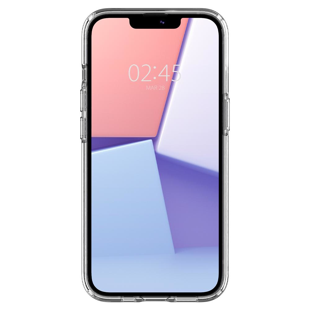 Transparante telefoonhoes met telefoon met kleurrijk abstract beeld, tijd 02:45.