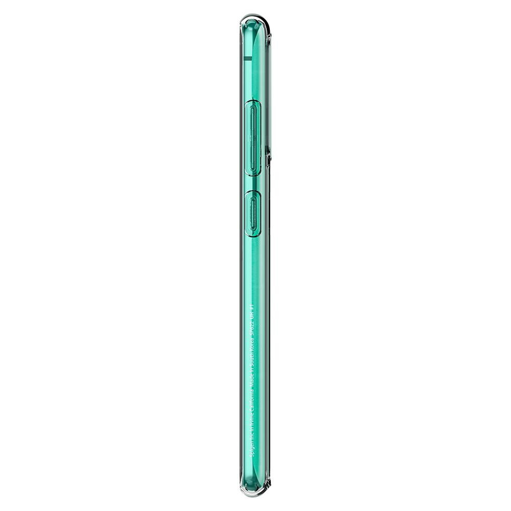 Zijkant van een groene telefoonhoes. Helder en transparant ontwerp.