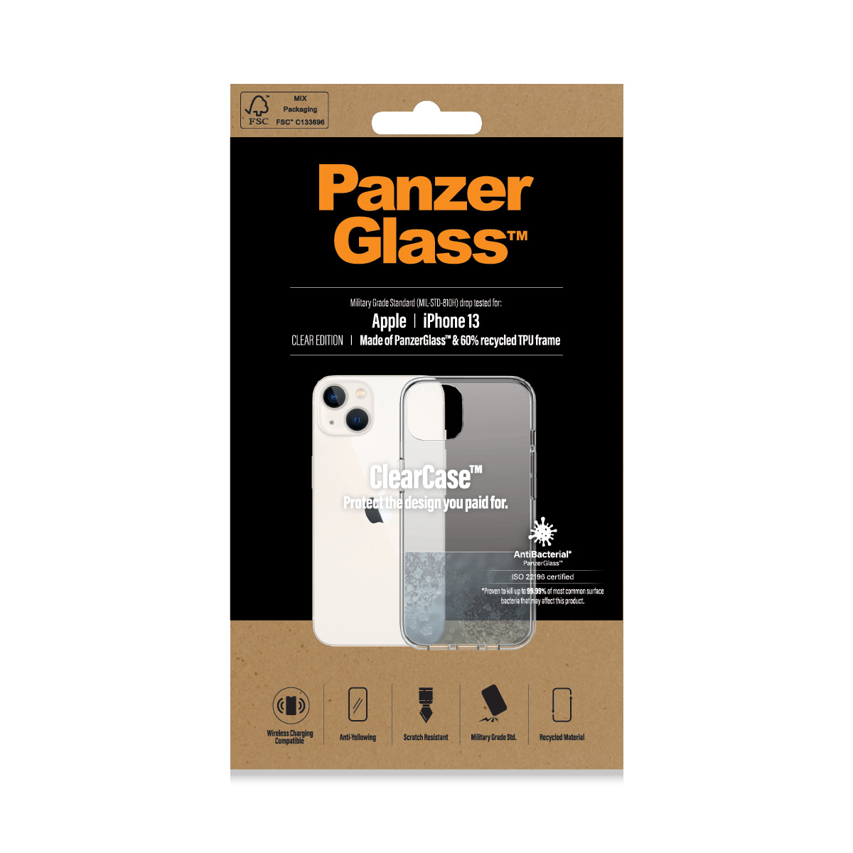 Verpackung einer Handyhülle mit sichtbarem Telefon und Hülle, Produktinfo angezeigt.