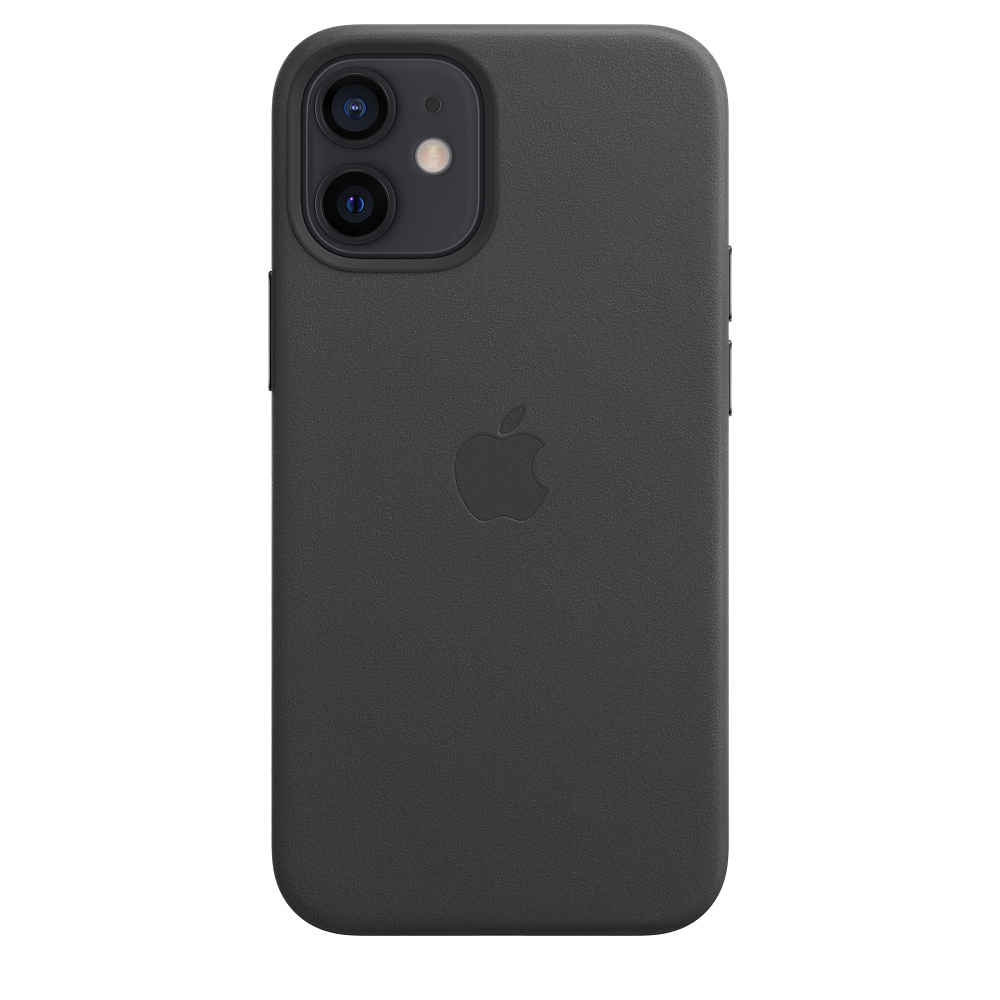 A black iPhone with the Apple logo on the back, inside a black case.