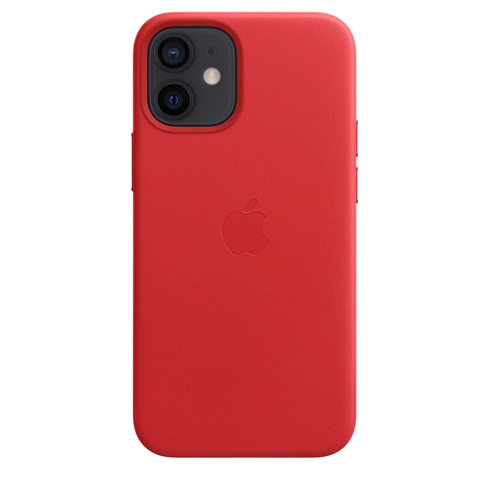 A bright red iPhone case, showing the back with the camera bump and Apple logo.