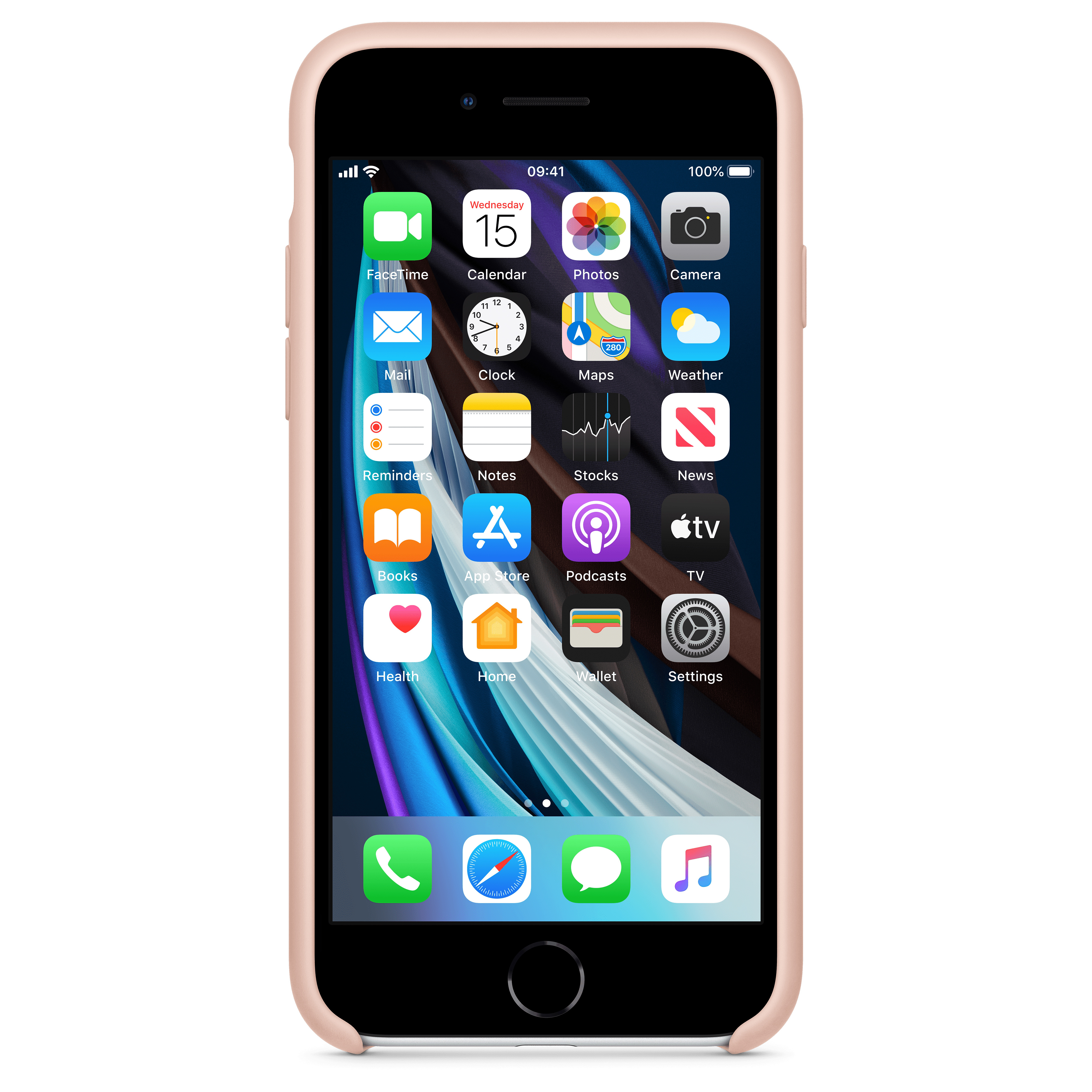 Ein Smartphone, das den Startbildschirm mit verschiedenen App-Symbolen und einer rosa Hülle zeigt.