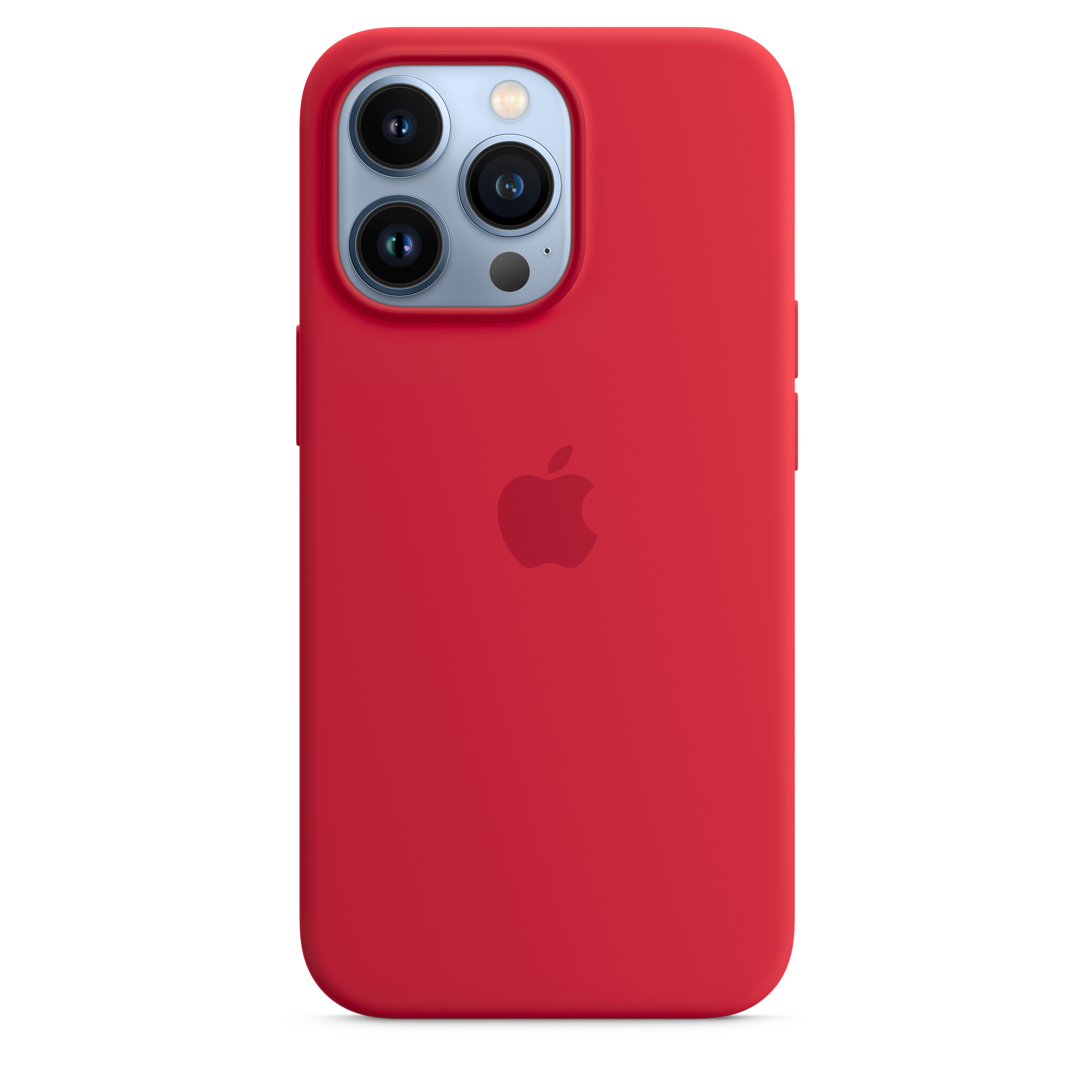 Rote Handyhülle mit Apple-Logo und Kameralinsen.