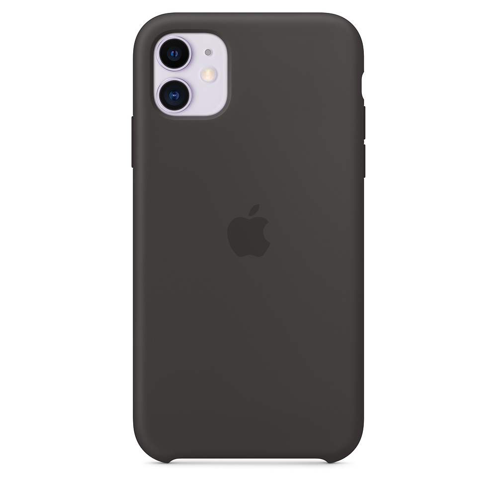 Dunkelgraues iPhone mit Apple-Logo. Die Rückseite ist glatt, Kameralinsen sichtbar.
