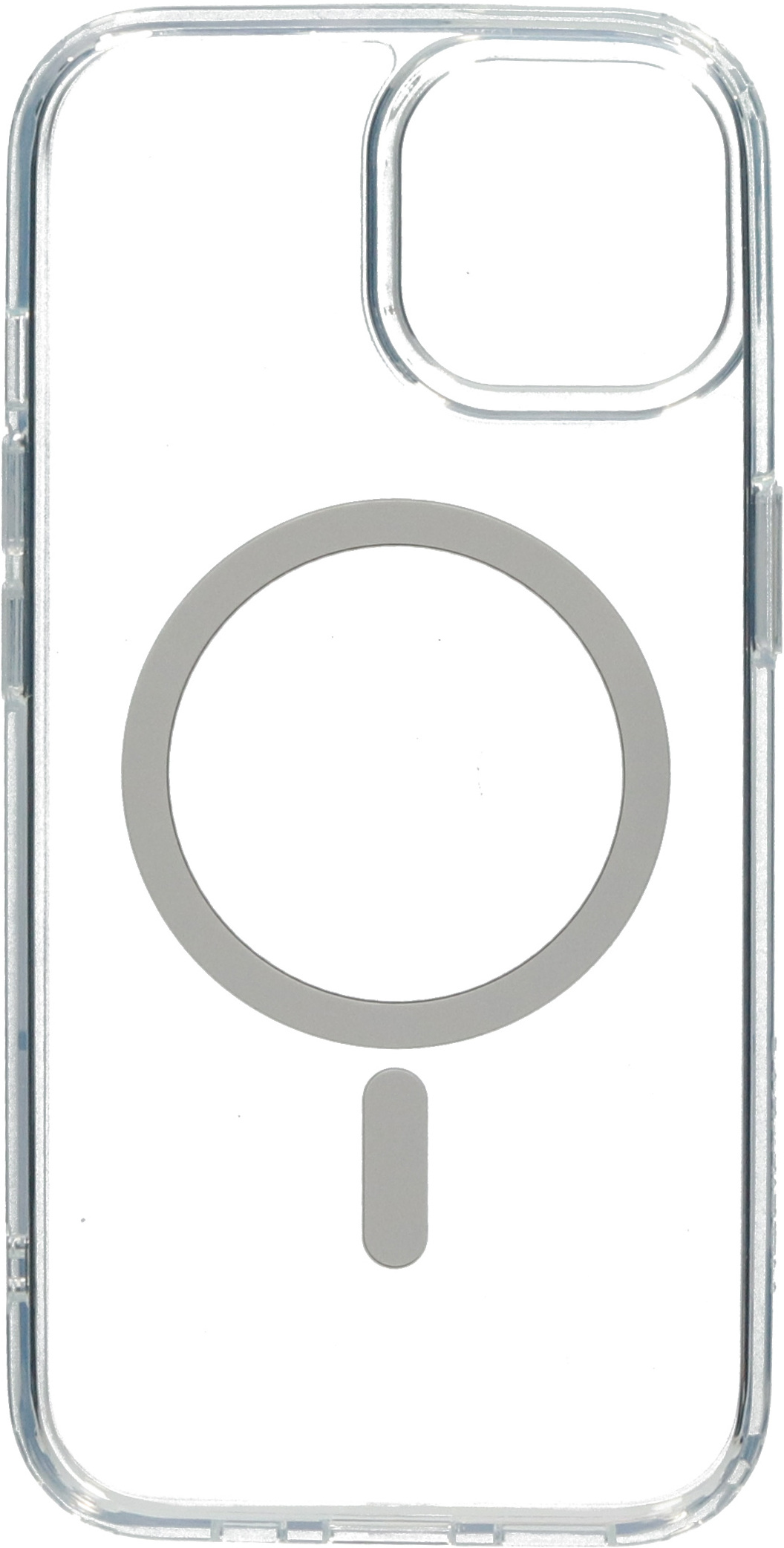 Transparante telefoonhoes met een grijze cirkel en een rechthoek, met een witte achtergrond.