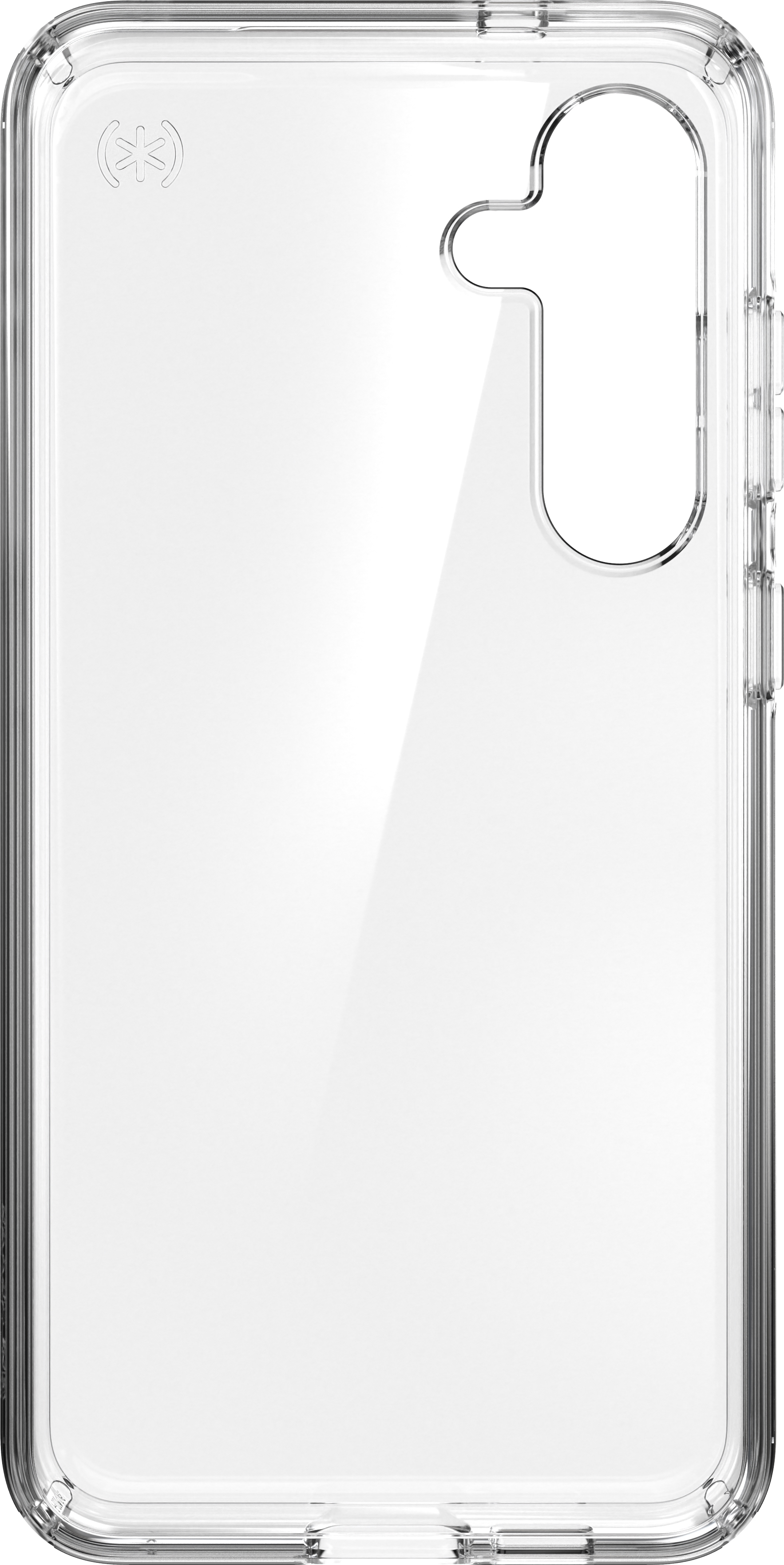 A clear phone case is shown.